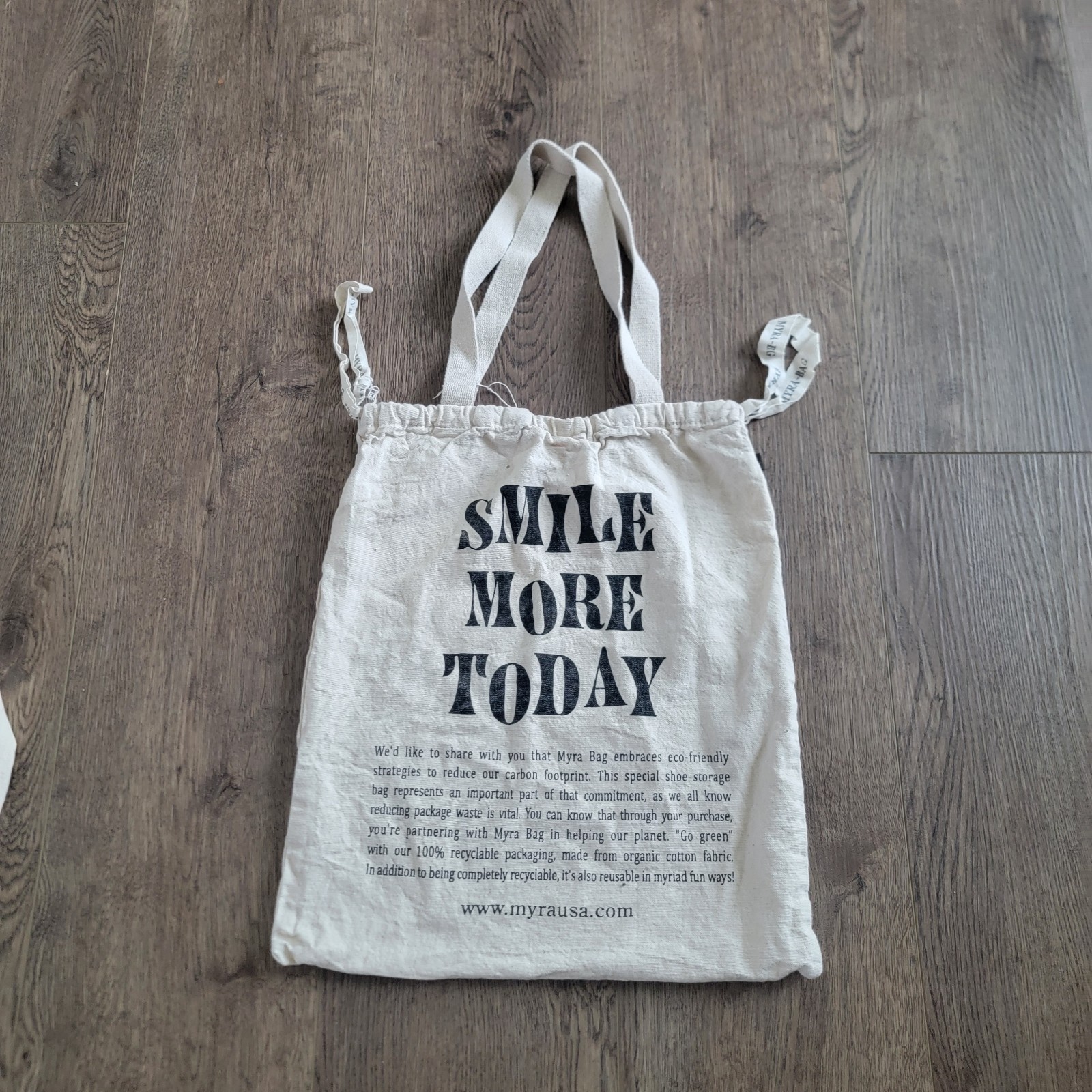 Myra USA Beige Cream Smile More Today Tote Bag With Draw String Closure