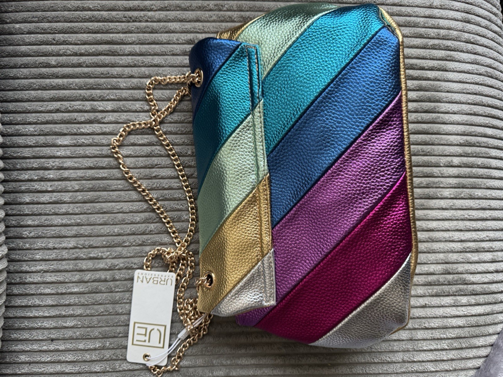 New Metallic Multi Color Gold Chain Bag Blue Silver Green Pink