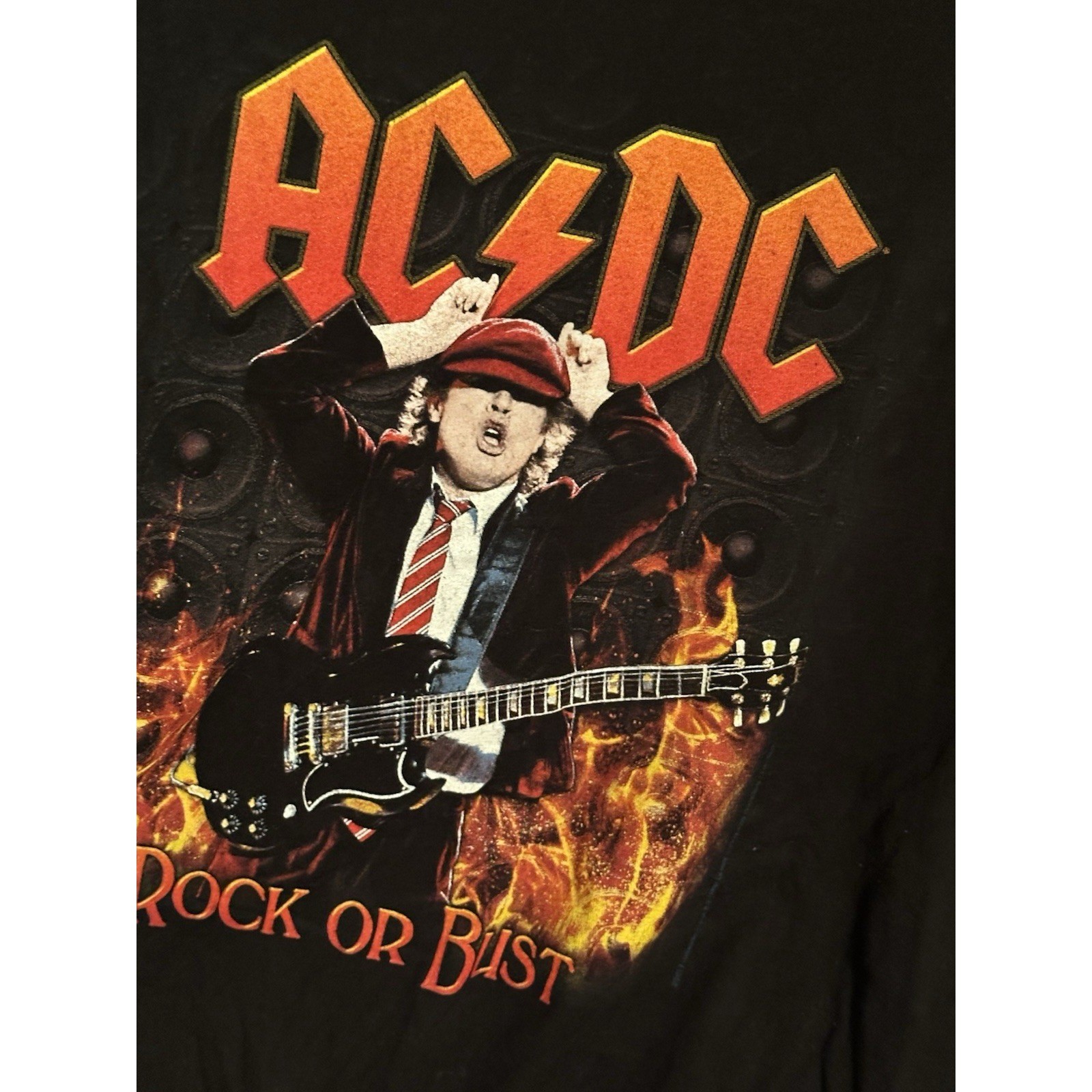 AC/DC Rock Or Bust Angus Young Graphic T-Shirt Mens Black Tultex 202 Size XL