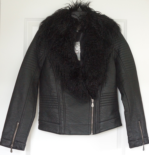 Nicole Miller Faux Leather Biker Jacket, Removable Faux Fur, MSRP $120, NWT, XS
