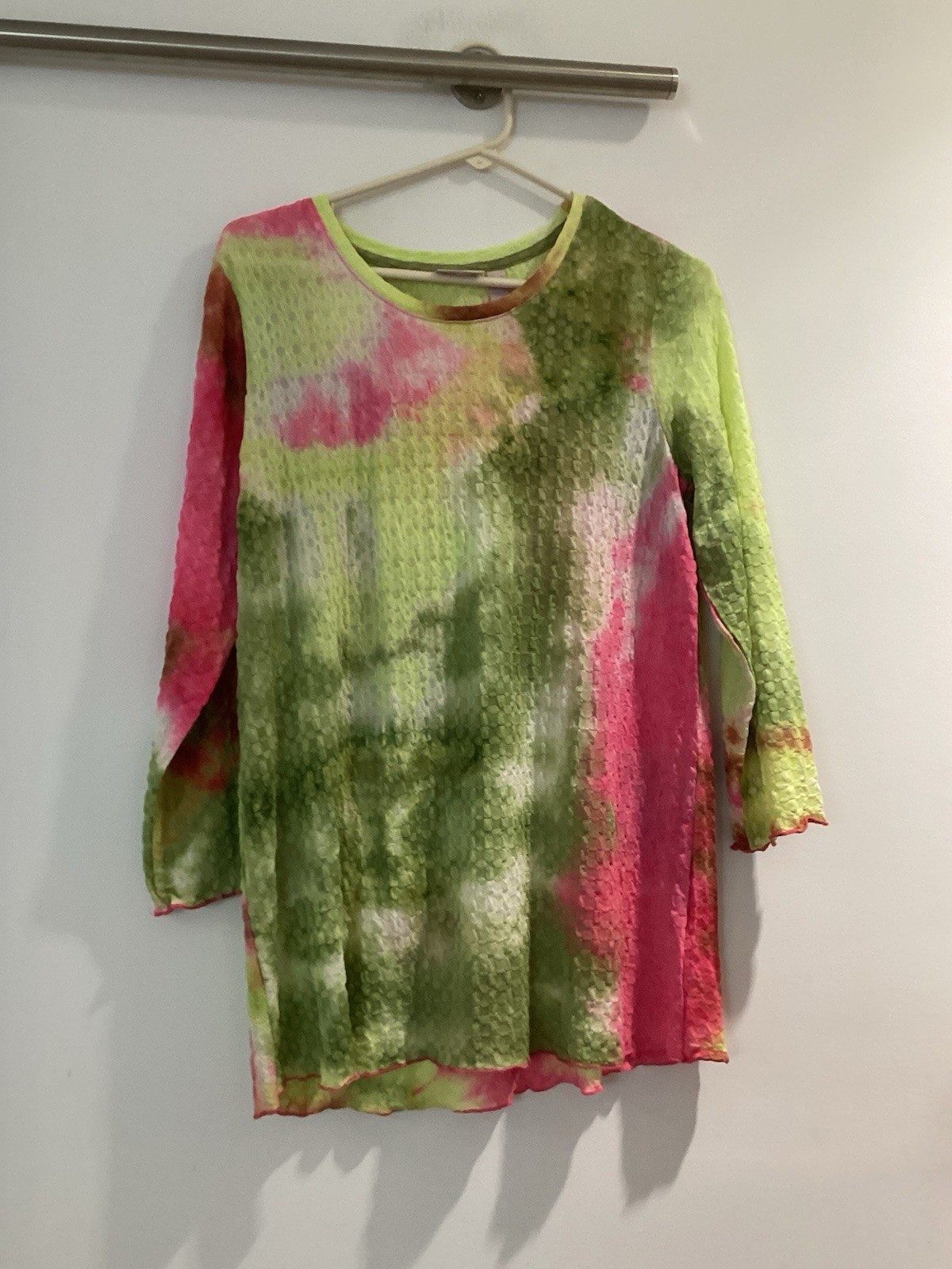 Logo Layers Lori Goldstein M Lace Multi Tie Dye Print Long Sleeve Top NWOT