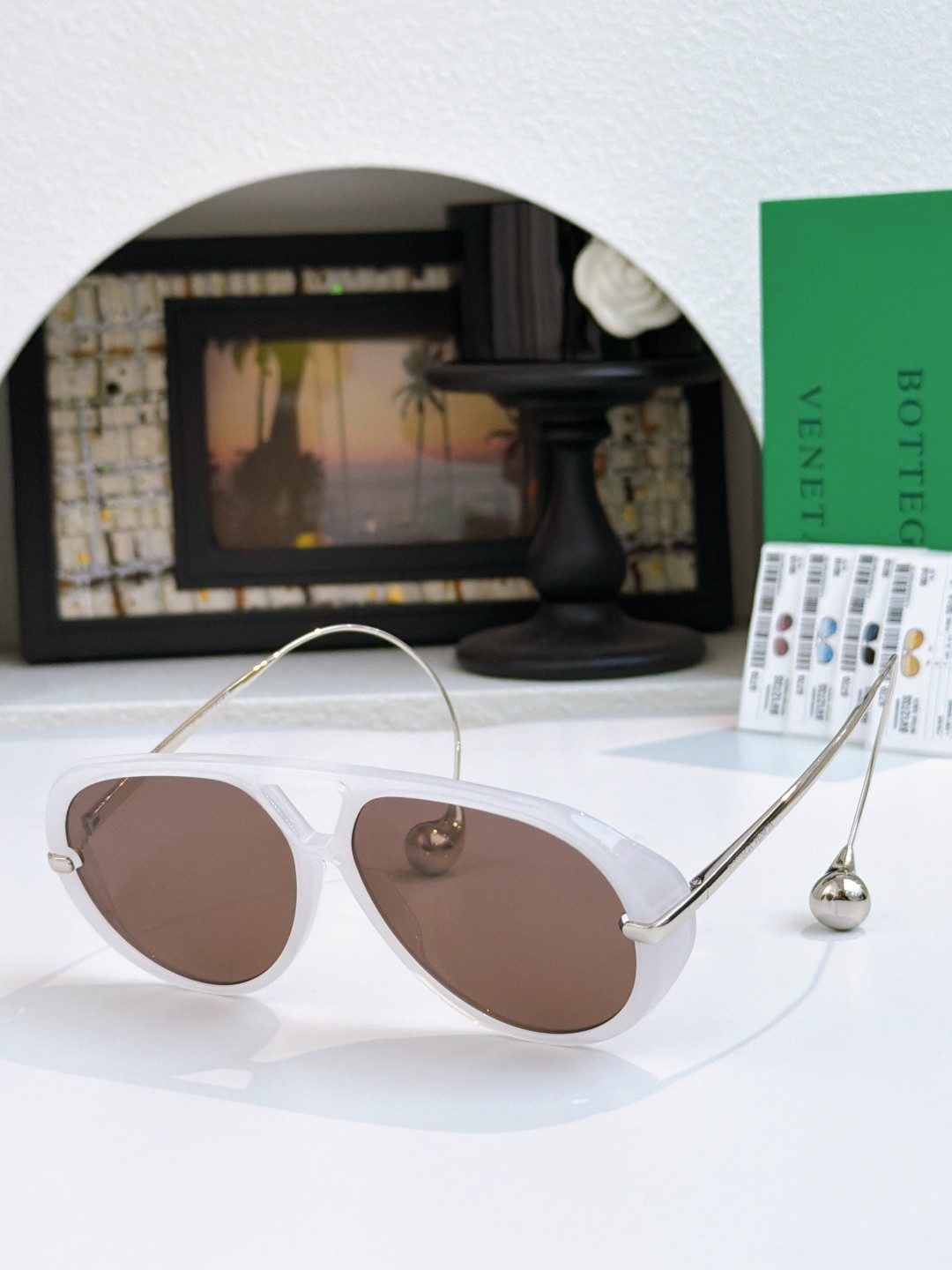 BOTTEGA VENETA BV1273S White Silver / Brown Size 180 Sunglasses New w/ Case