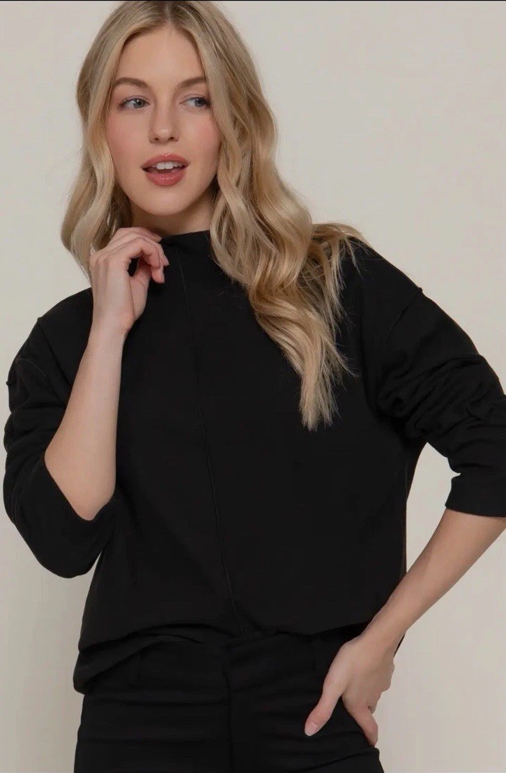 Active Black Mock Neck Stretchy Basic Athleisure Ribbed Long Sleeve Top