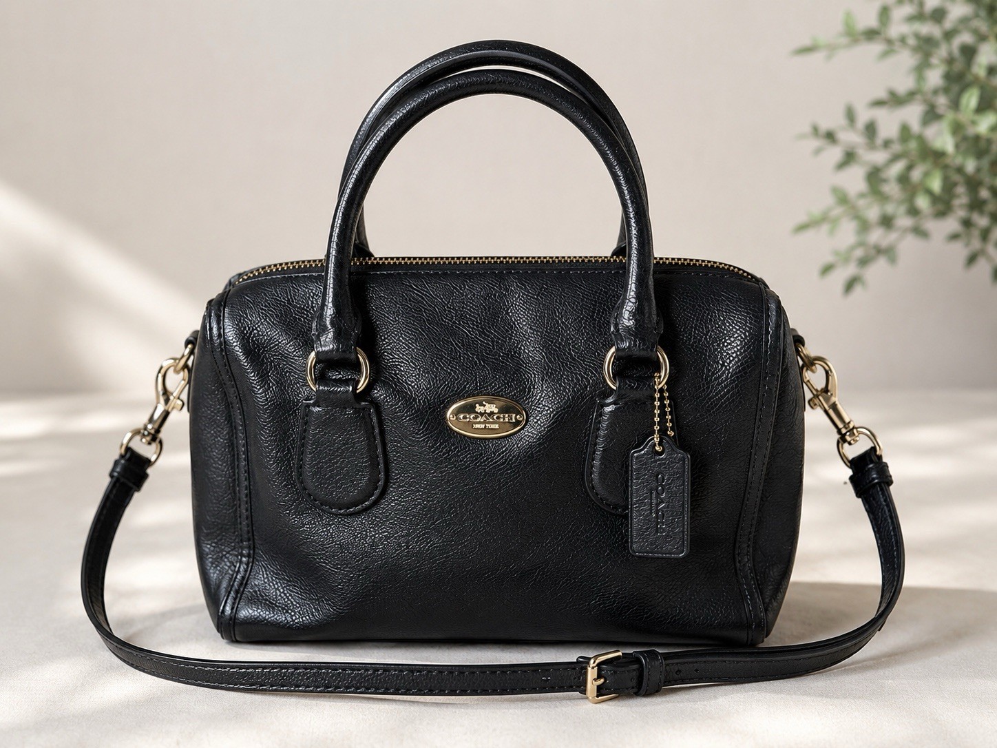 COACH F33329 Mini Bennett Satchel Black Pebbled Leather 2Way Crossbody Bag EUC