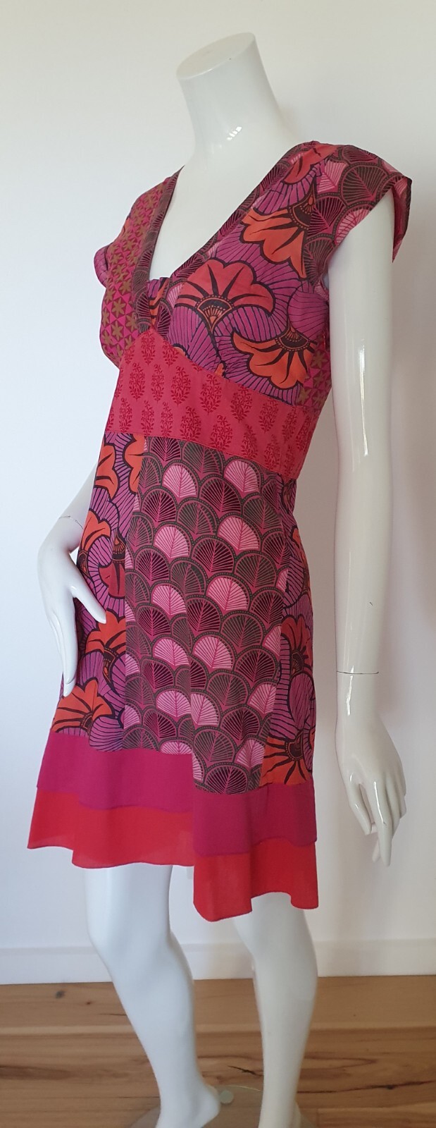 Boom Shankar Sz 8 Dress S/Sleeve Boho Printed 100% Cotton