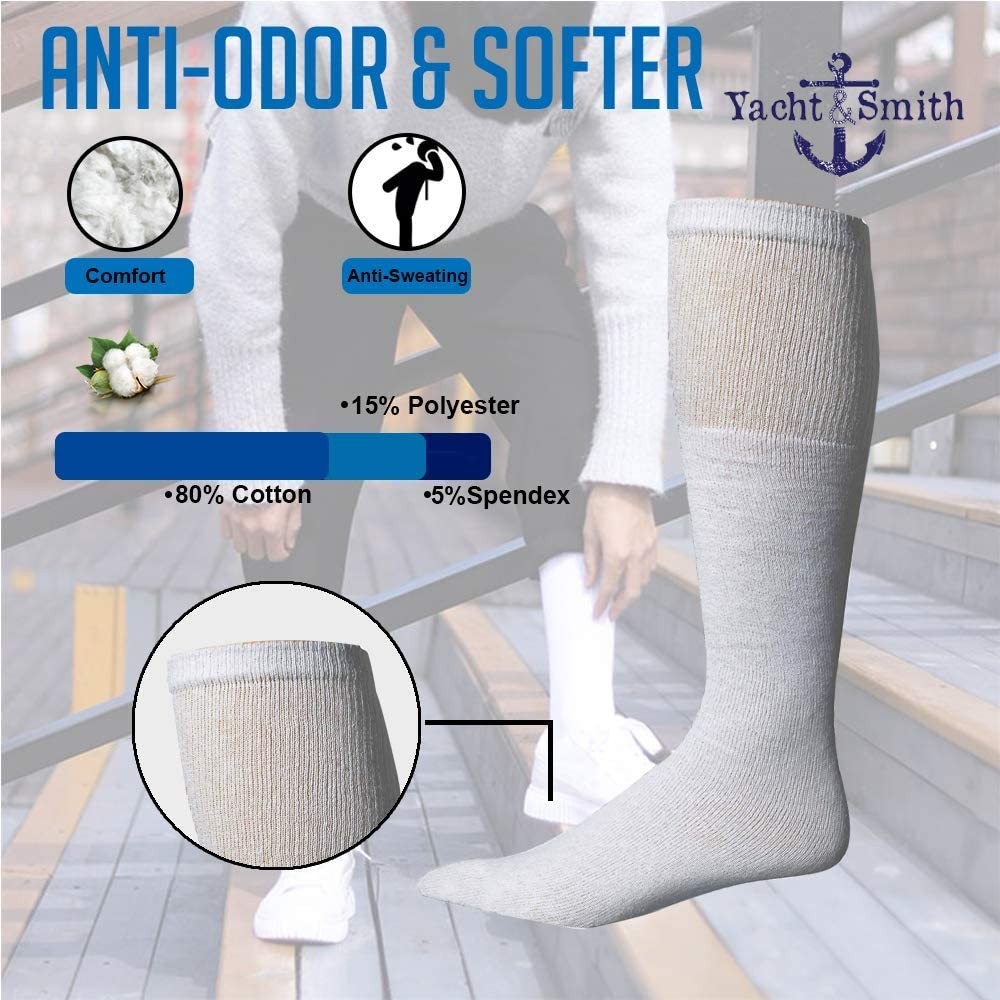 36 Pairs Of Yacht & Smith Men’s Long Cotton Sport Tube Socks, Size 10-13