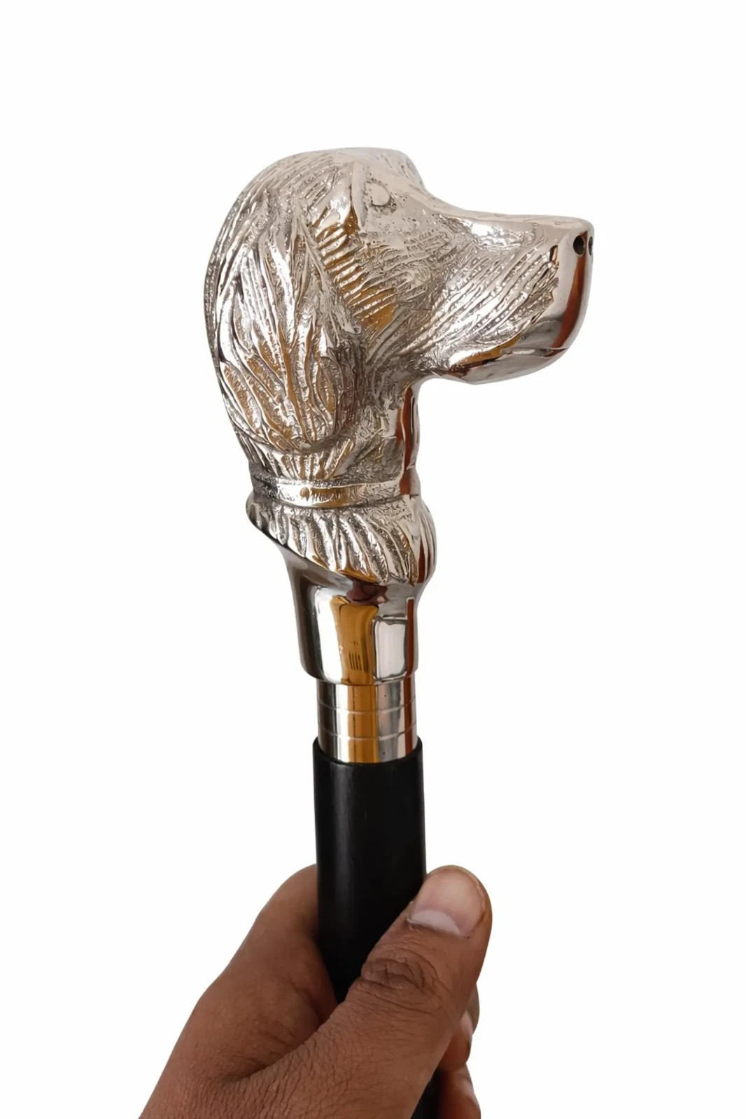 Silver Finish Dog Head Walking Cane | Gentleman’s Antique Style Gift for father