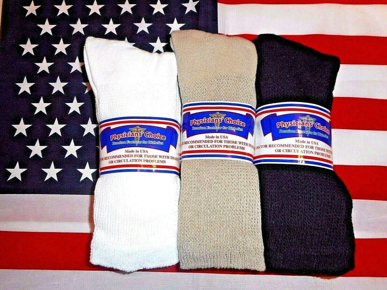 Physicians Choice Diabetic Crew Sock 3 or 6 pr. Black/White or Tan 9-11/10-13/15