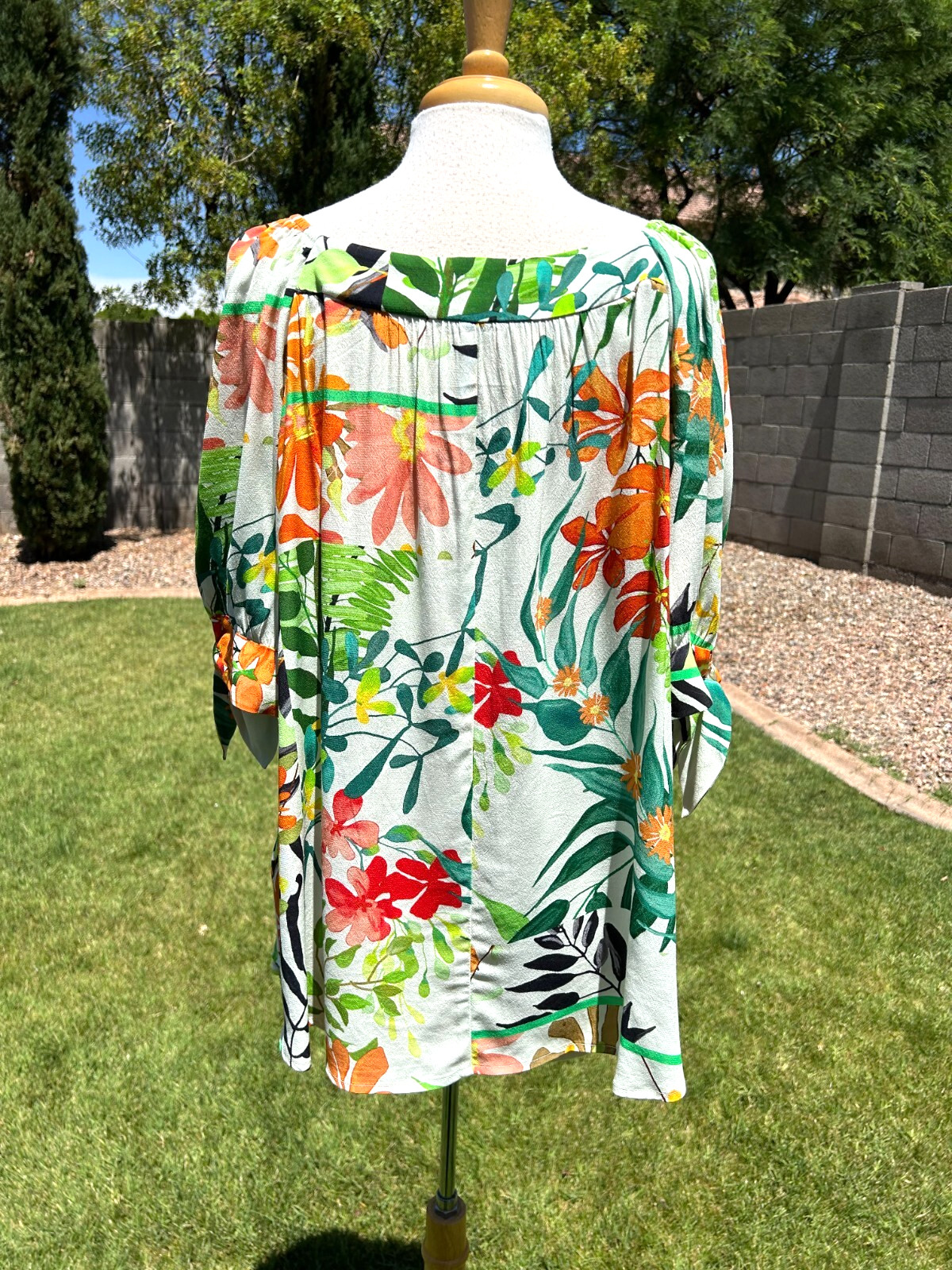 Karen Kane Mango Tango Square Neck Peasant Tunic Top Plus Sz 2X $148 Floral NWT