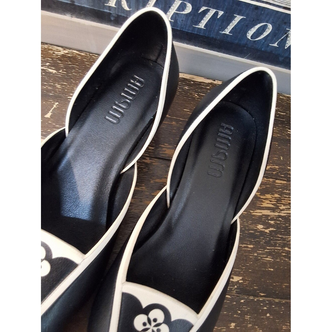 AMPM Black and White Pointed D’Orsay Flats