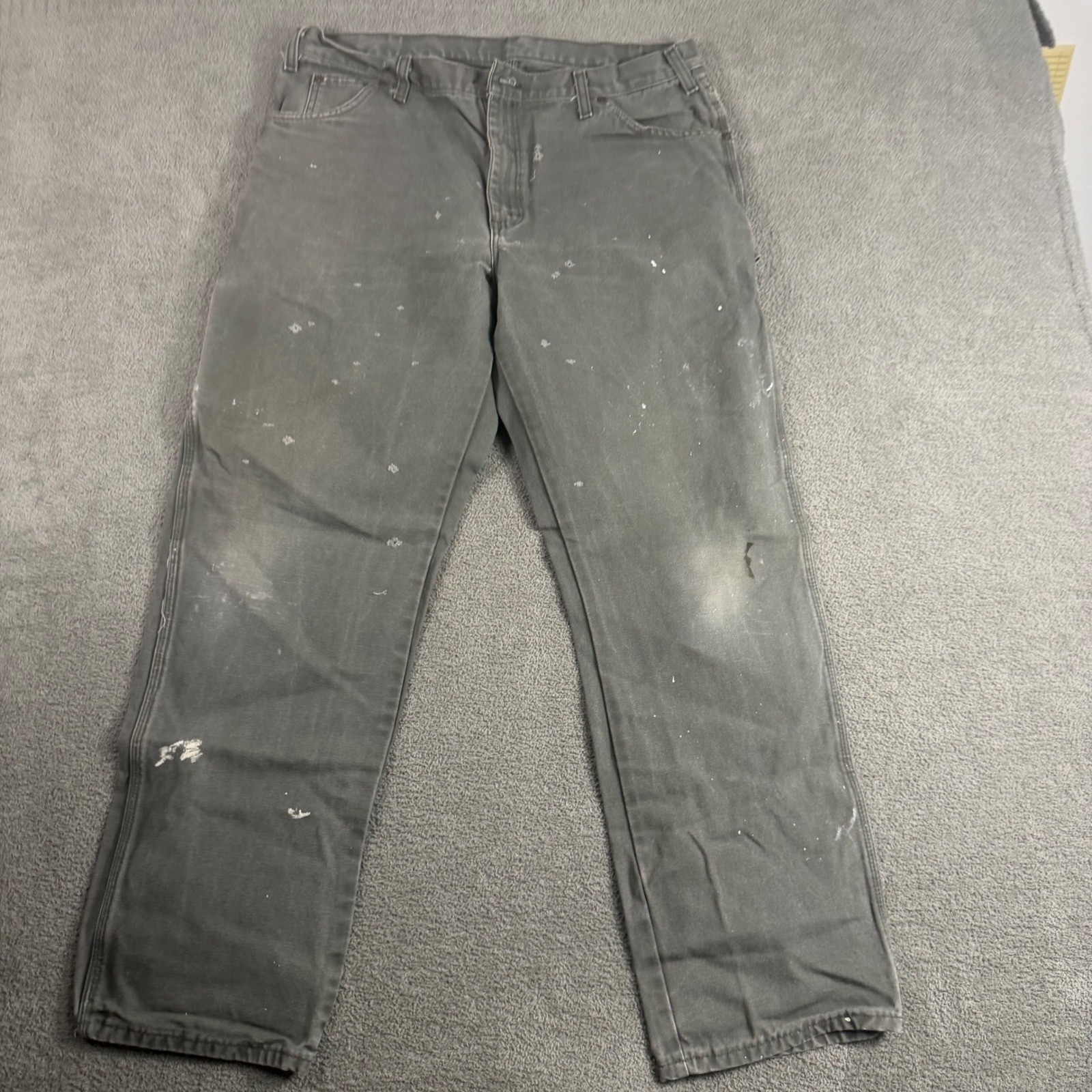 Dickies Mens Gray Relaxed Fit Carpenter Pants 38×32 Distressed Workwear 1939RMS