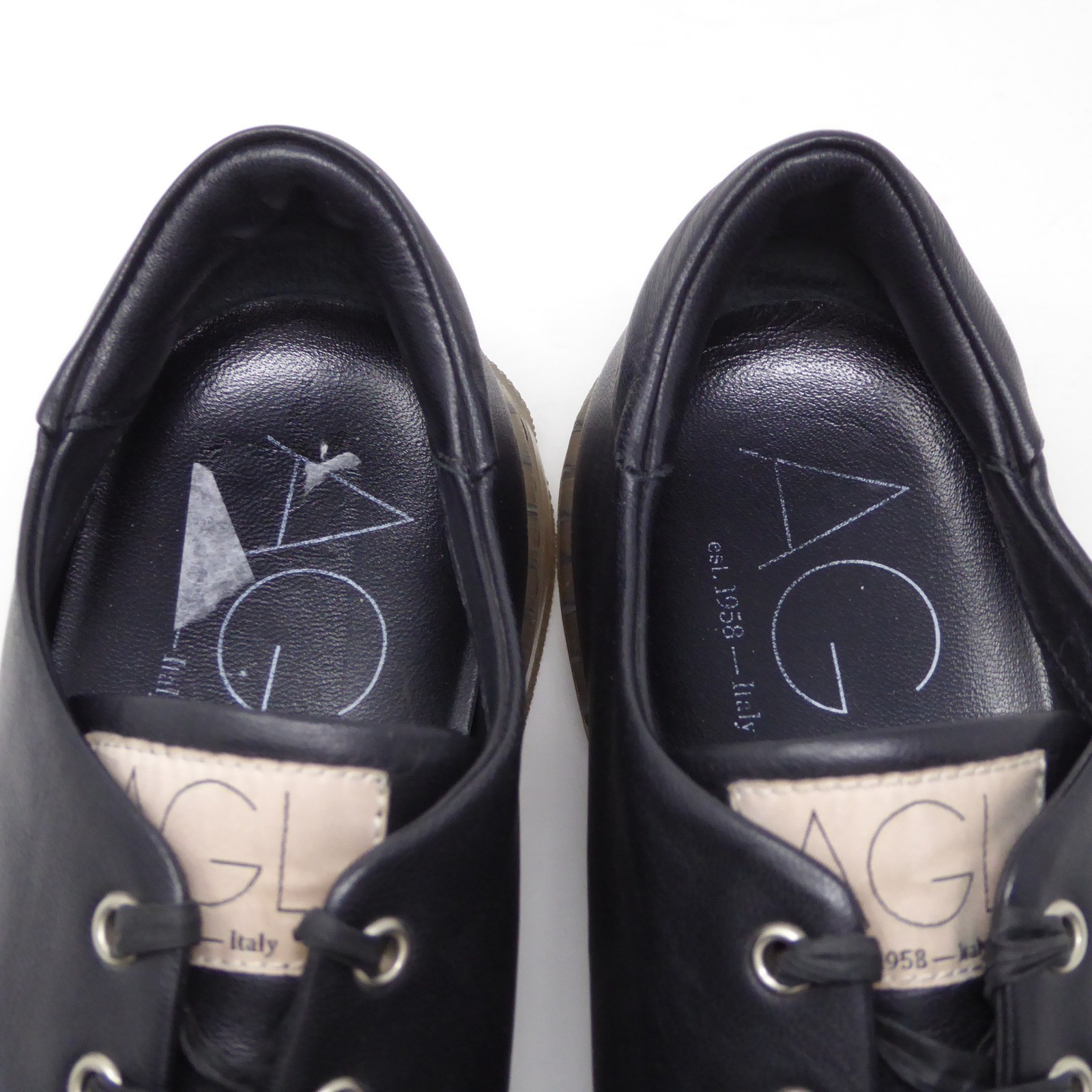 AGL Womens Clear Sole Sneakers Shoes Black Leather Lace Up Cap Toe 38EU / 8US