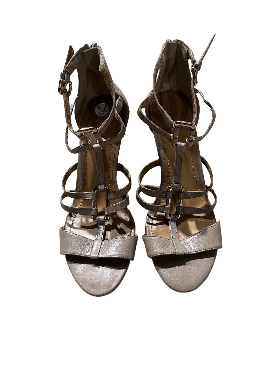 Nine West Women’s Gray Strappy Wedge Sandals Leather Ankle Strap Buckle 7.5