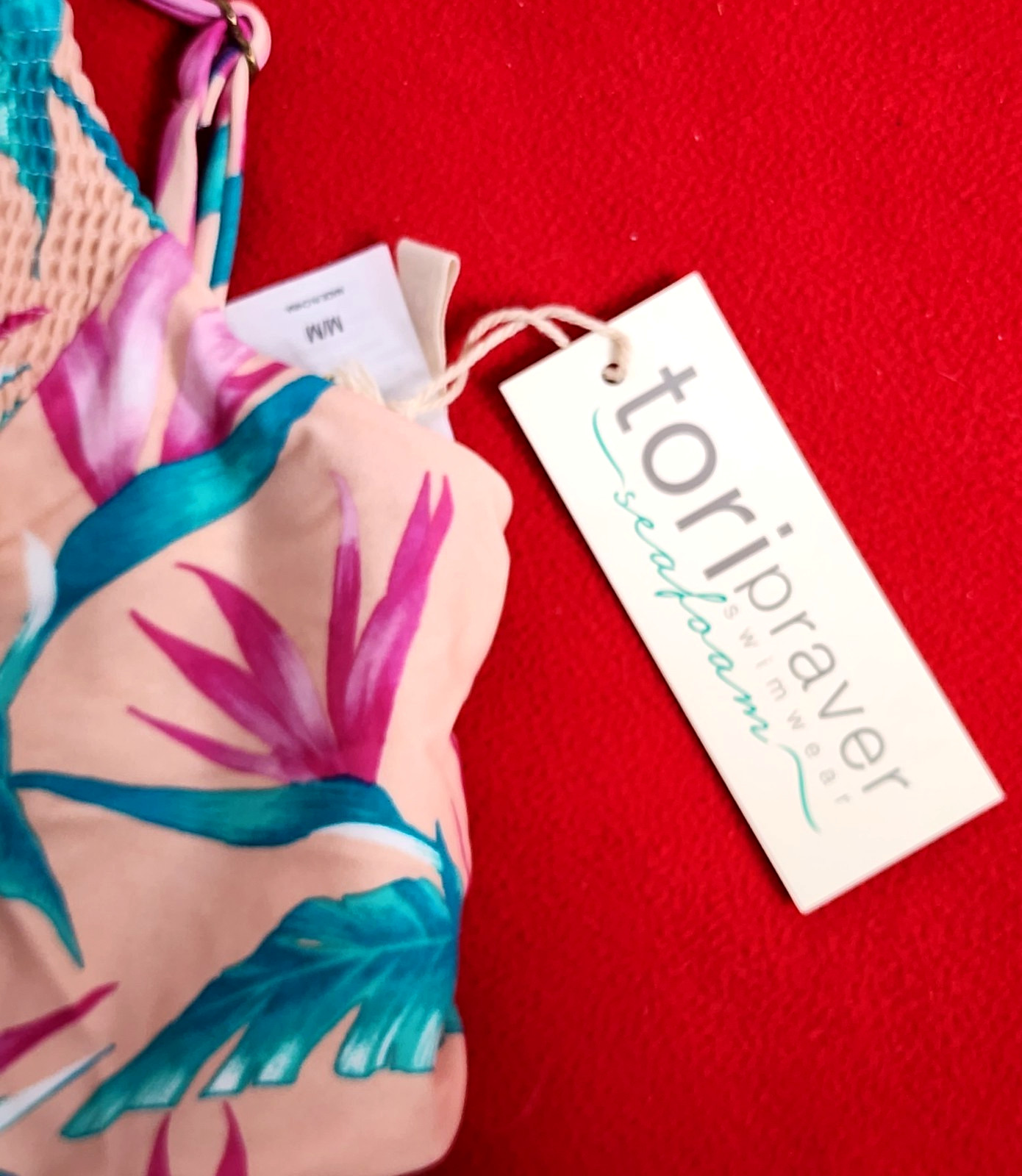 Tori Praver Swimwear Nylon Span Lined Petal Pink Floral Bikini Top Size M