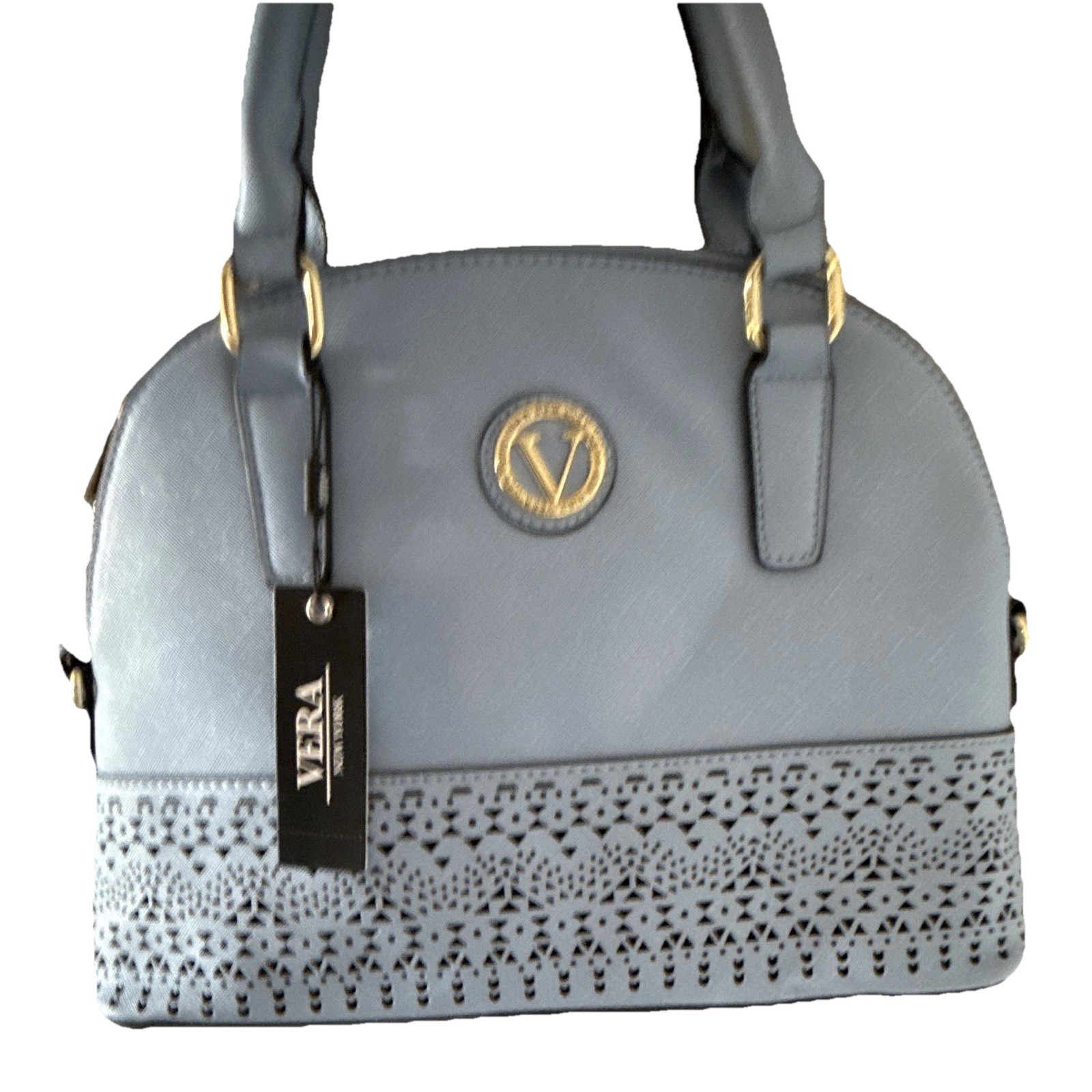 Vera New York Blue Solid Satchel Top Handle Zip Gold Hardware