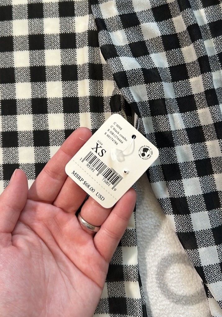 NWT Free People Black White Gingham Turtleneck Puff Sleeve Top XS