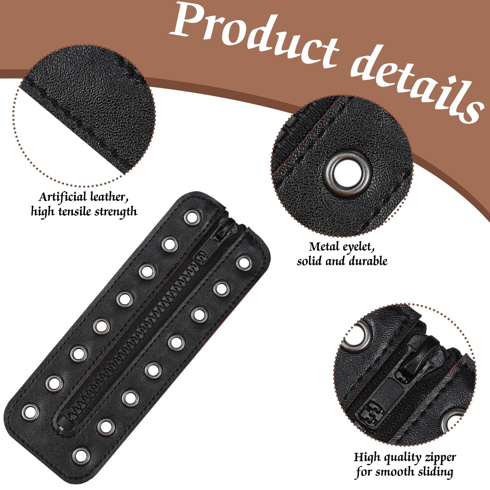 4 Pcs PU Leather Boot Zipper Inserts – Tieless Lace up Zipper Laces 8 Eyelet …