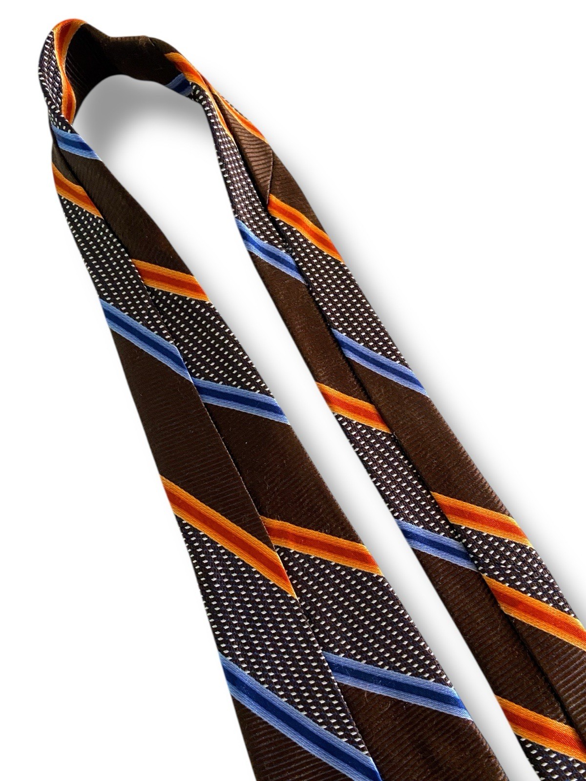 Robert Talbott Best Of Class Silk Tie Brown Orange Navy Blue Striped Hand Sewn