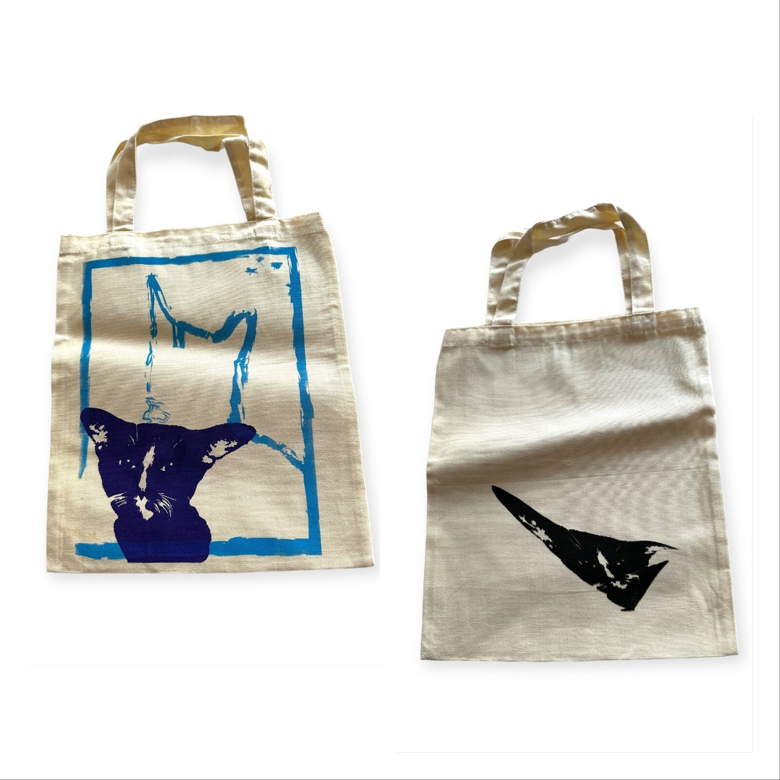 Screen printed tote bag, organic cotton, hand printed, Kitty Motif, New