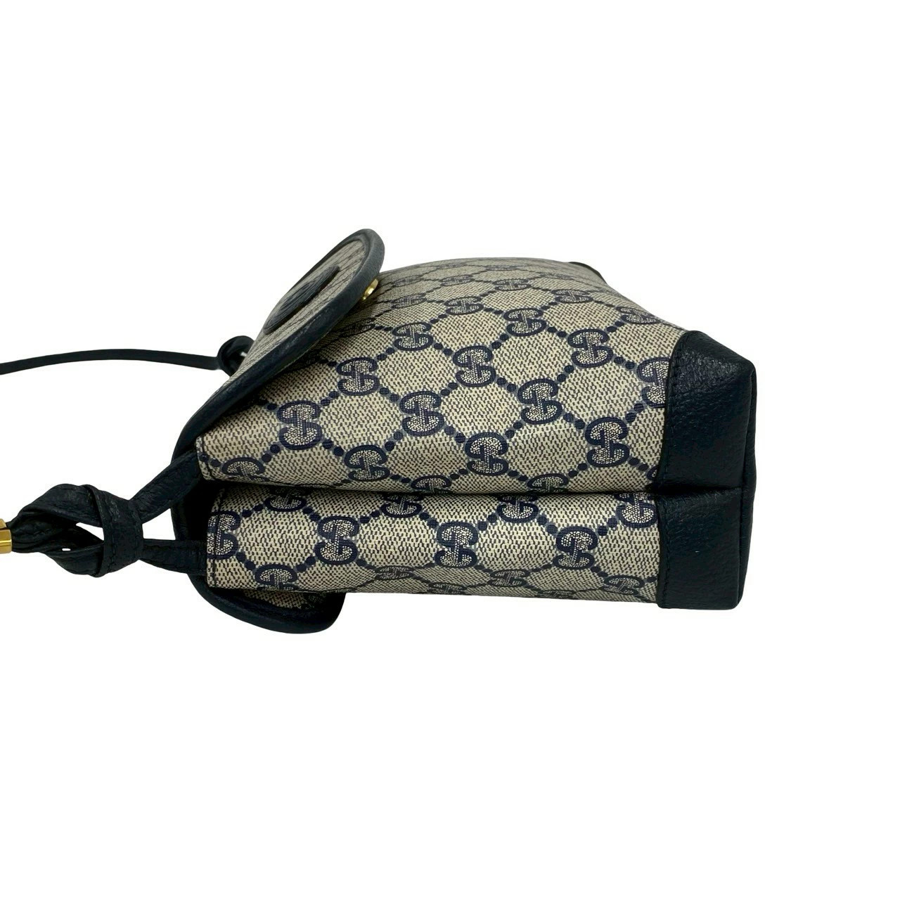 GUCCI Vintage Old Gucci GG Logo Pattern Leather Mini Shoulder Bag Pochette Navy