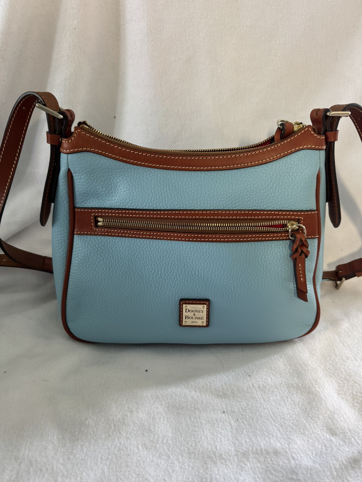 Dooney And Bourke Pebble Grain Piper, Sky Blue, Medium, New Without Tags