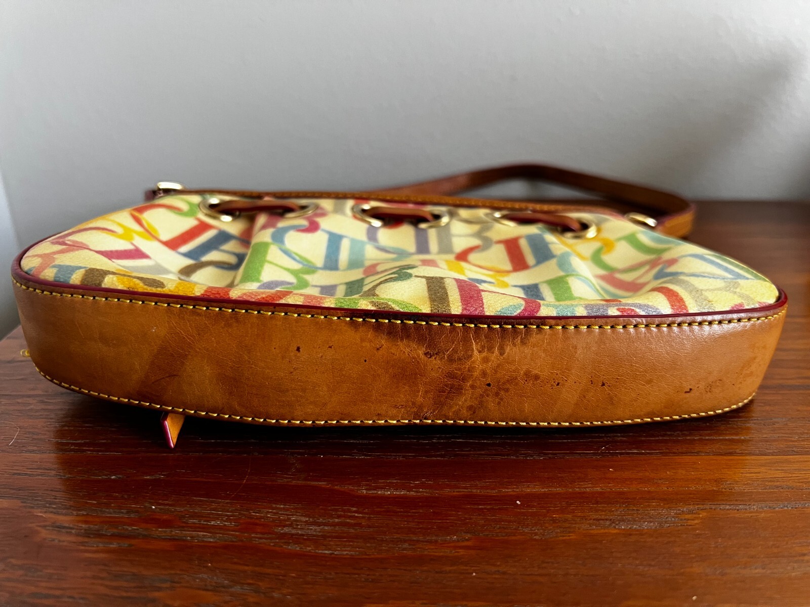 VTG Dooney & Bourke Purse SIGNATURE Rainbow Zipper Small 8.75 x 4.75