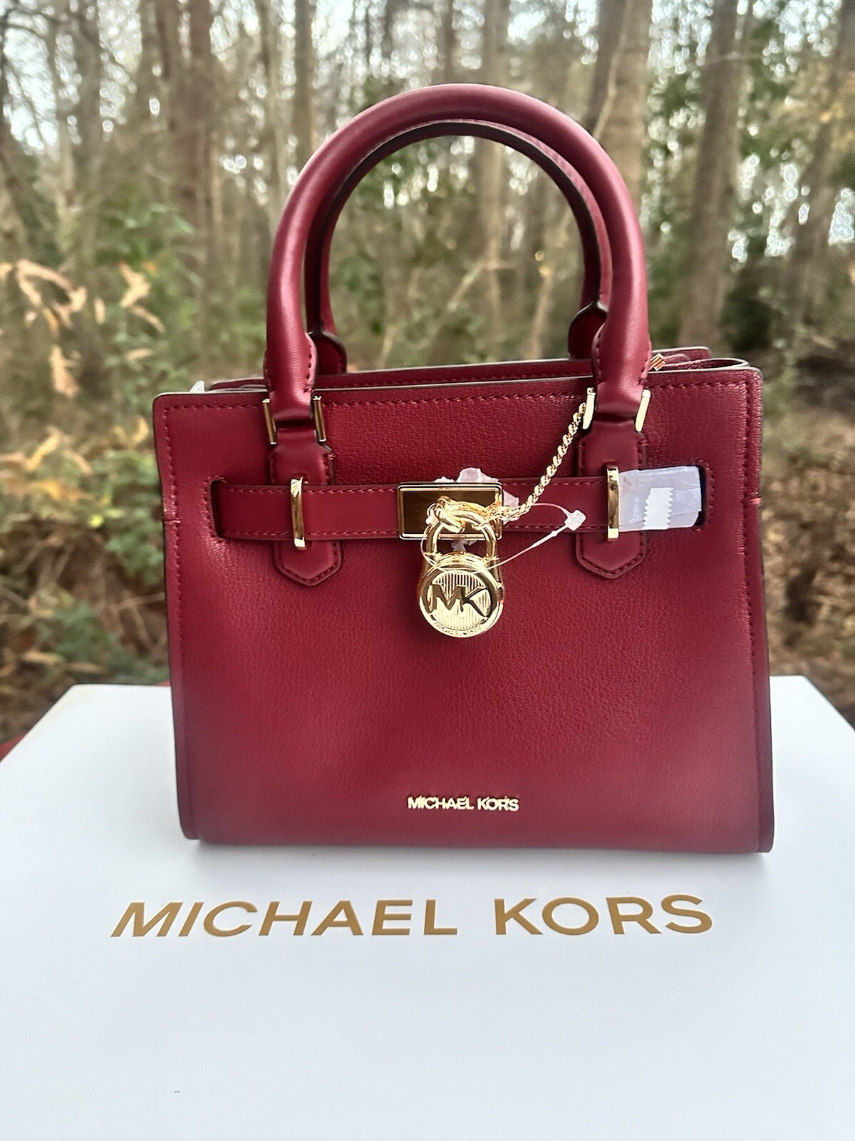 Michael Kors Hamilton Small Satchel Leather Crossbody Bag Mulberry