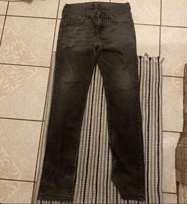 True Religion Men’s Gray Denim Jeans Slim Skinny Mid Rise Dark Wash 5-Pocket