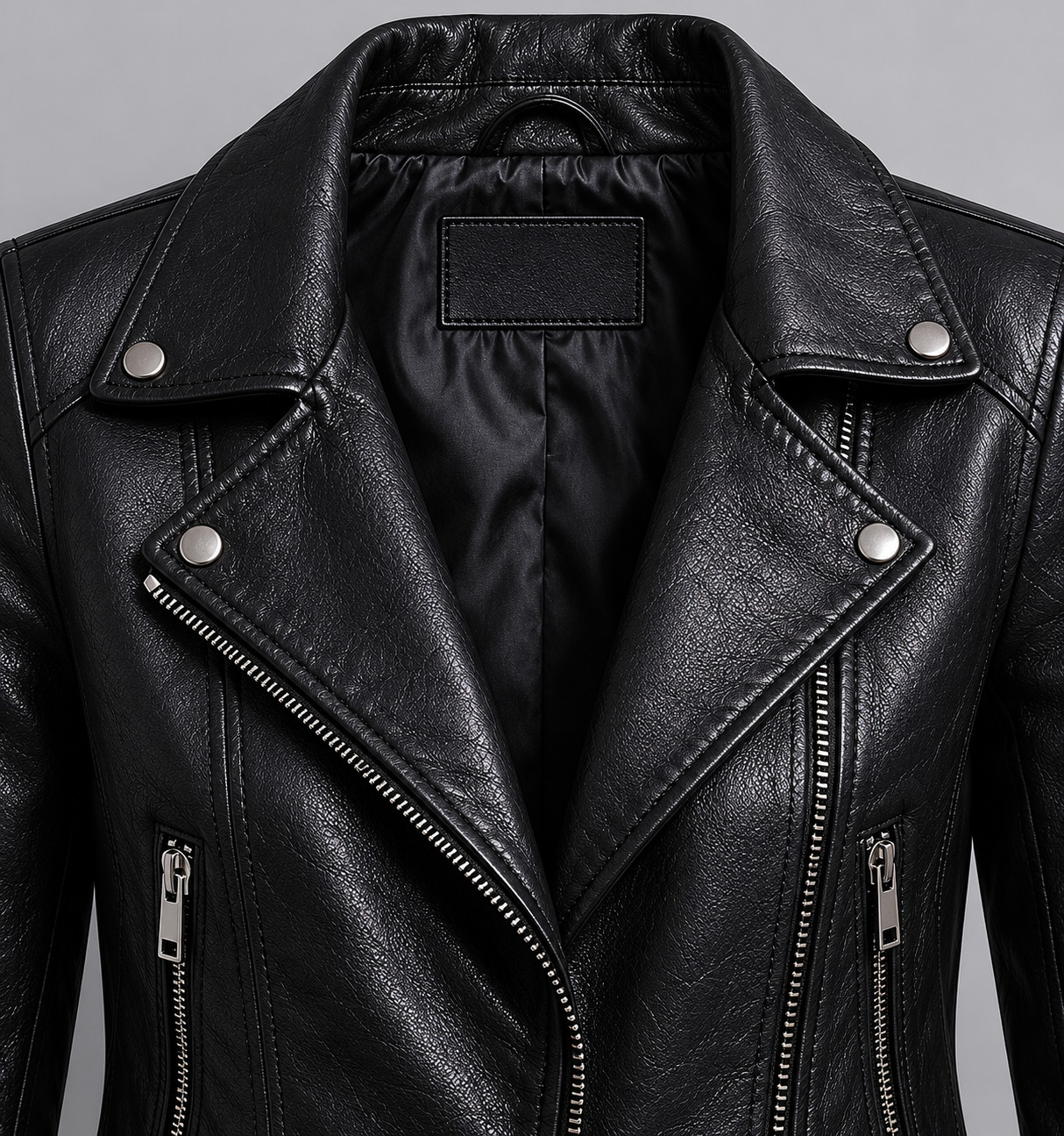 Women’s Genuine Leather Biker Jacket – Black Slim Fit – Moto Zip Fashion Coat