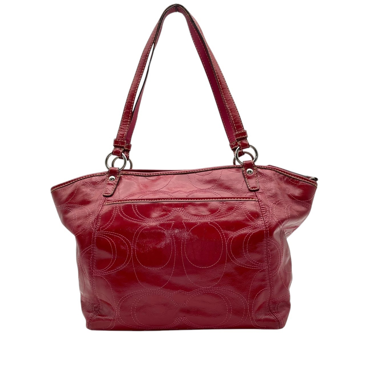 Authentic COACH Optic Signature Leah Tote Bag Patent Leather Red F15190