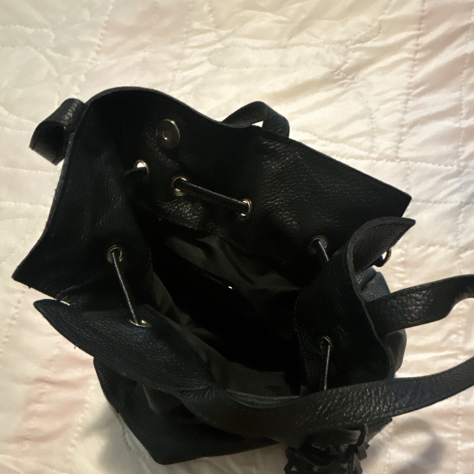 Black Medium Pebbled Drawstring Bucket Bag Tassel, Top Handle, Shoulder Strap