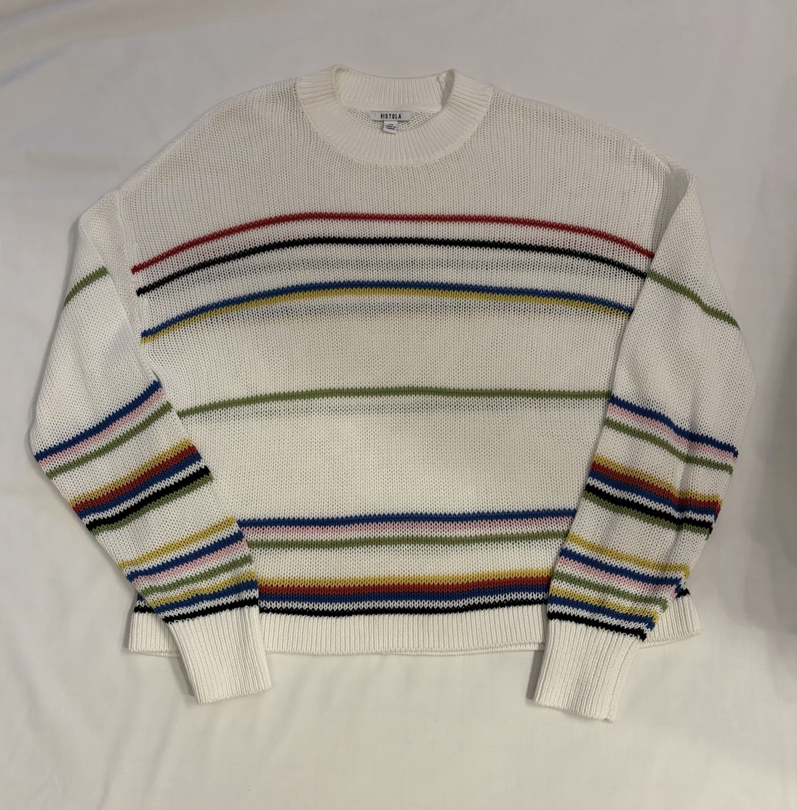 Pistola Striped Knit Crewneck Pullover Sweater White Multicolor XS, runs large