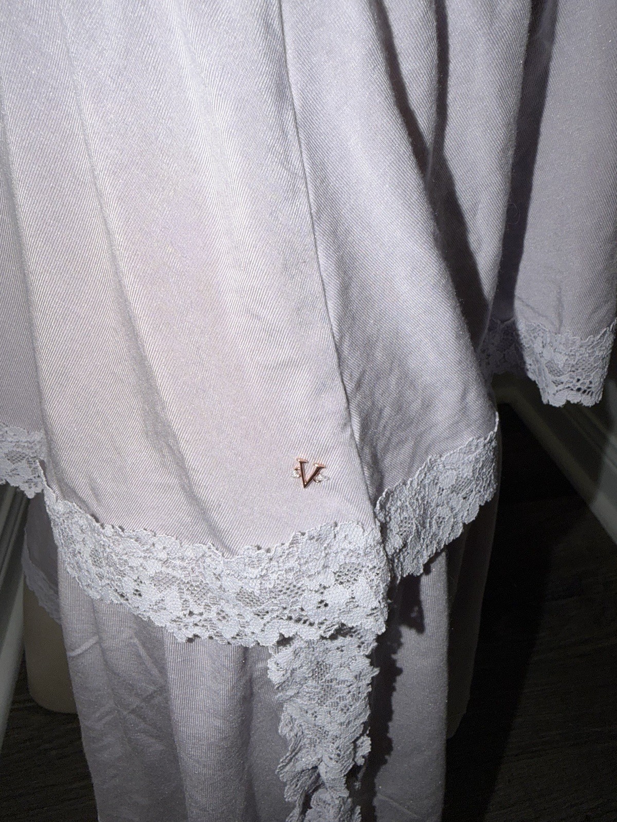 Victoria’s Secret Purple Lace Trim Babydoll Pajama Set V-Neck L Adjustable