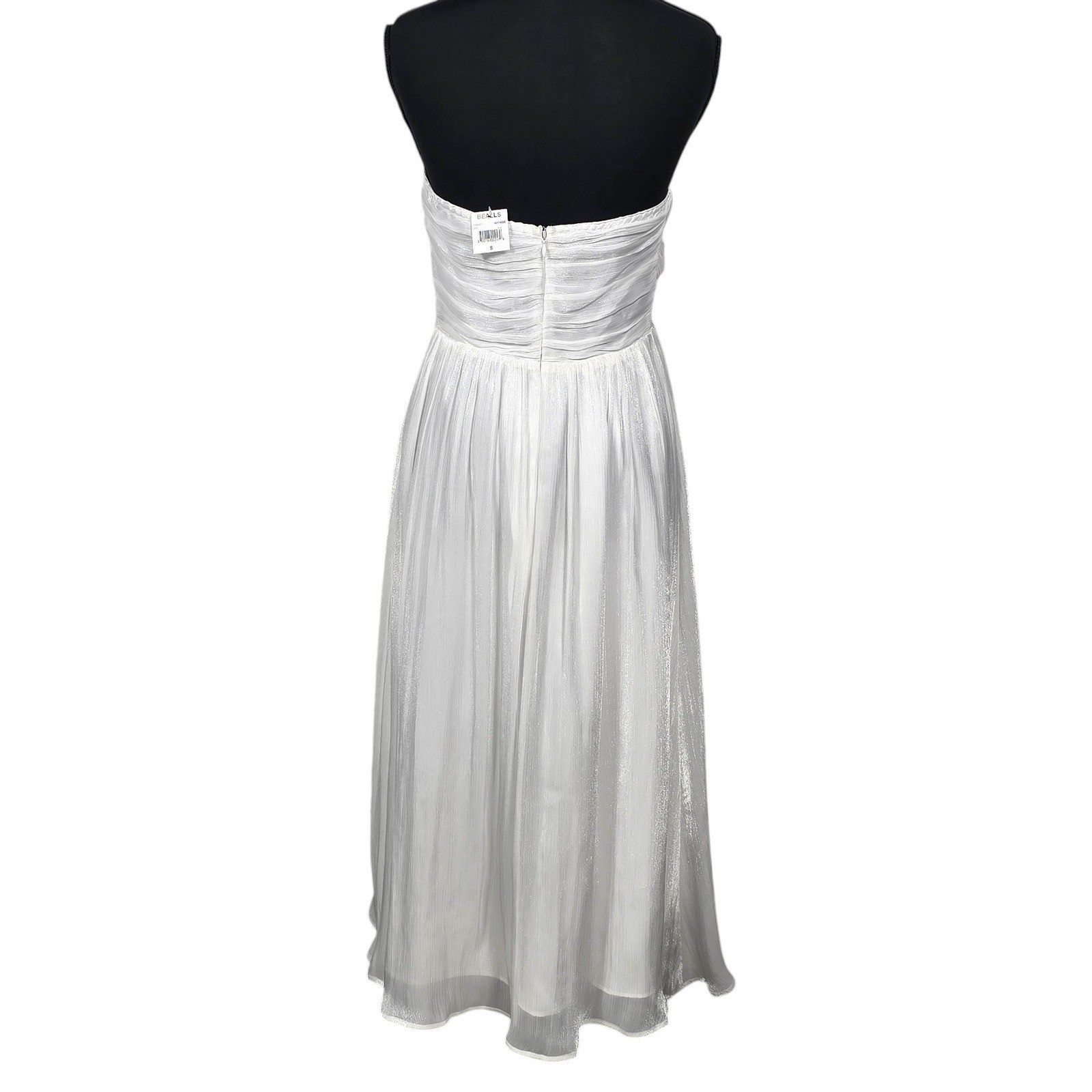 Storia Womens S White Shimmer Plisse Strapless Bow Cutout Midi Dress Formal Prom