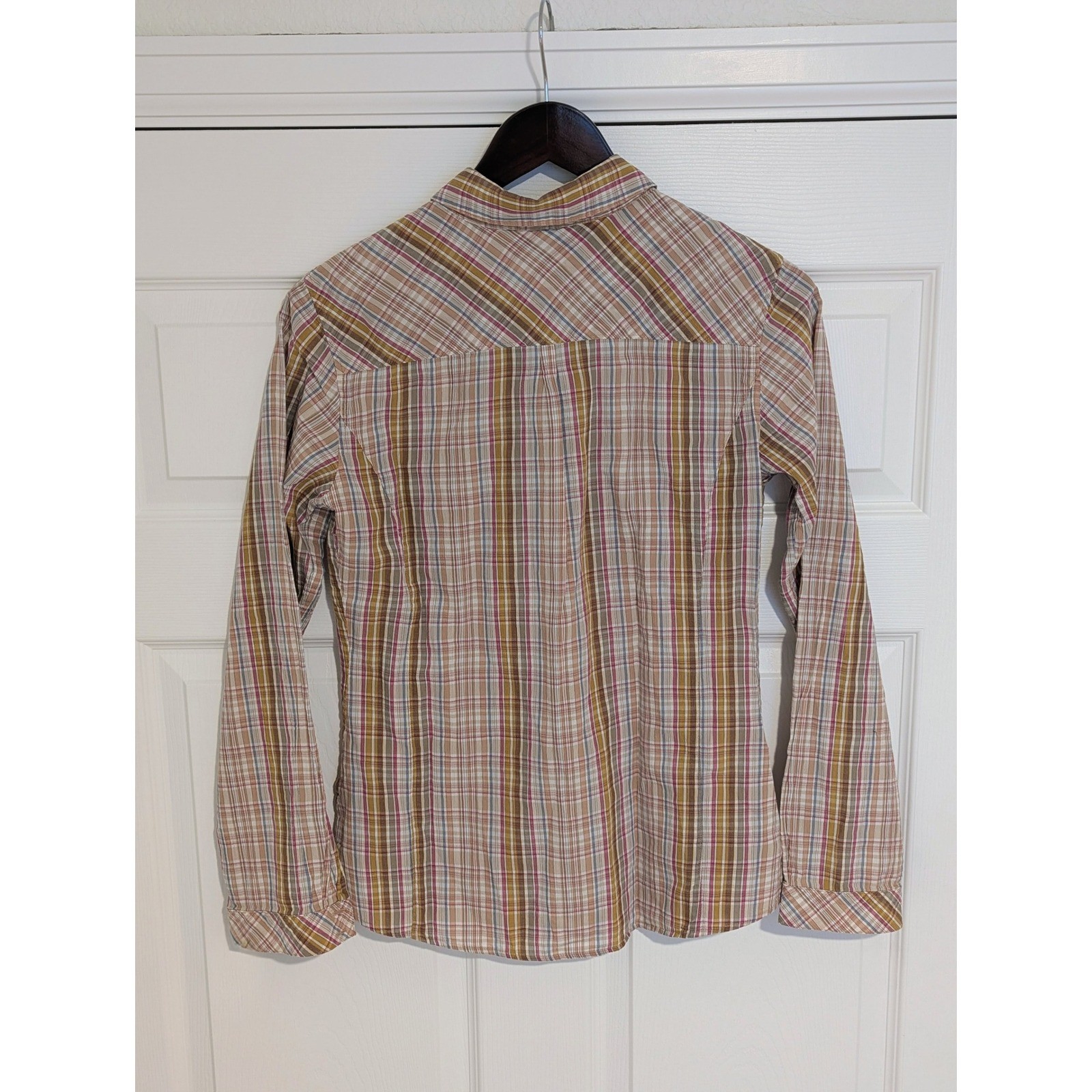 Patagonia Womens Organic Cotton Plaid Button Down Shirt Pink Yellow Blue Size 4