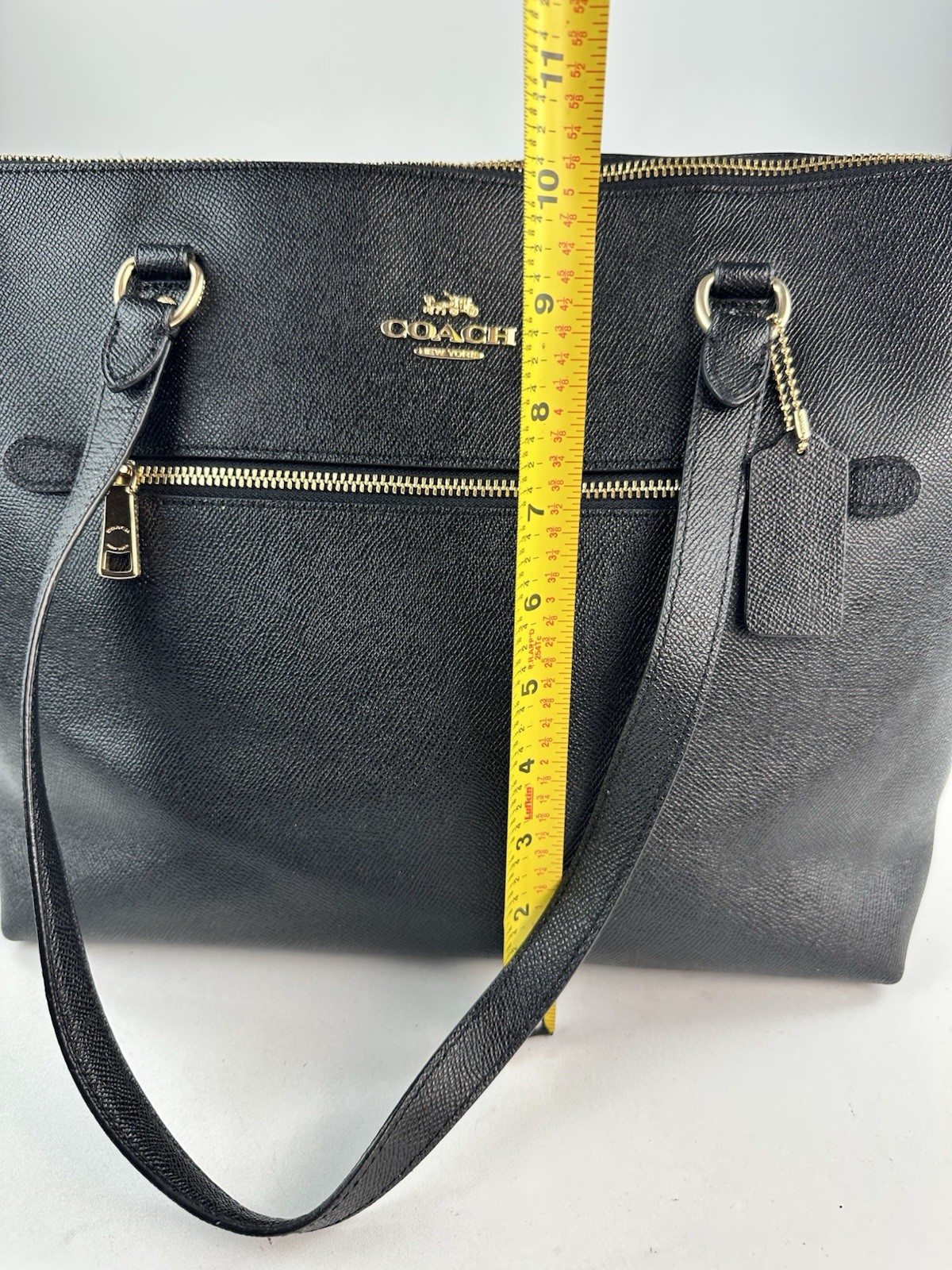 COACH Gallery Tote Shoulder Bag Black Crossgrain Leather w/ Gold Hardware F79608