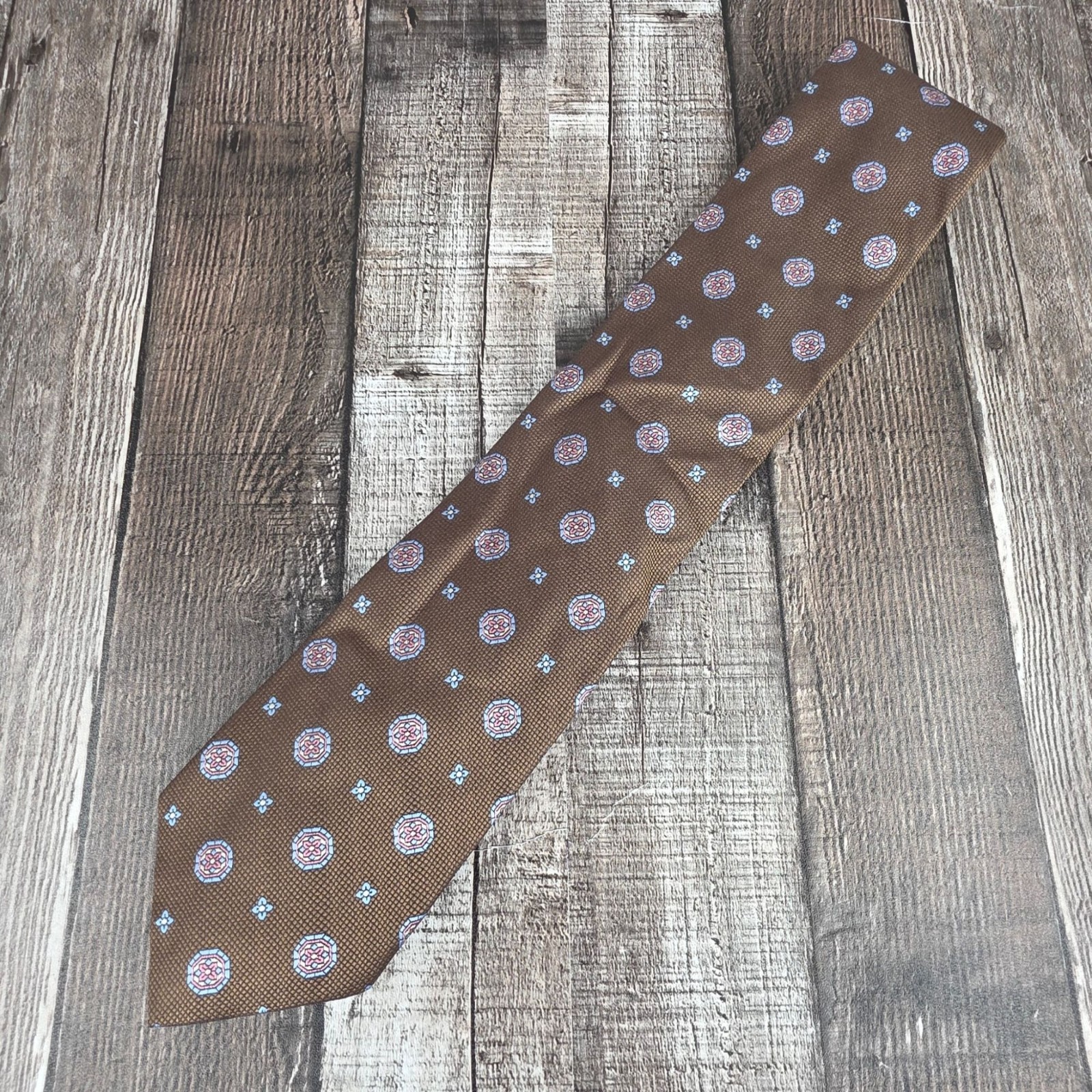 David Donahue Silk Tie Brown Blue Pink Floral Italy Gift Business Corpcore New