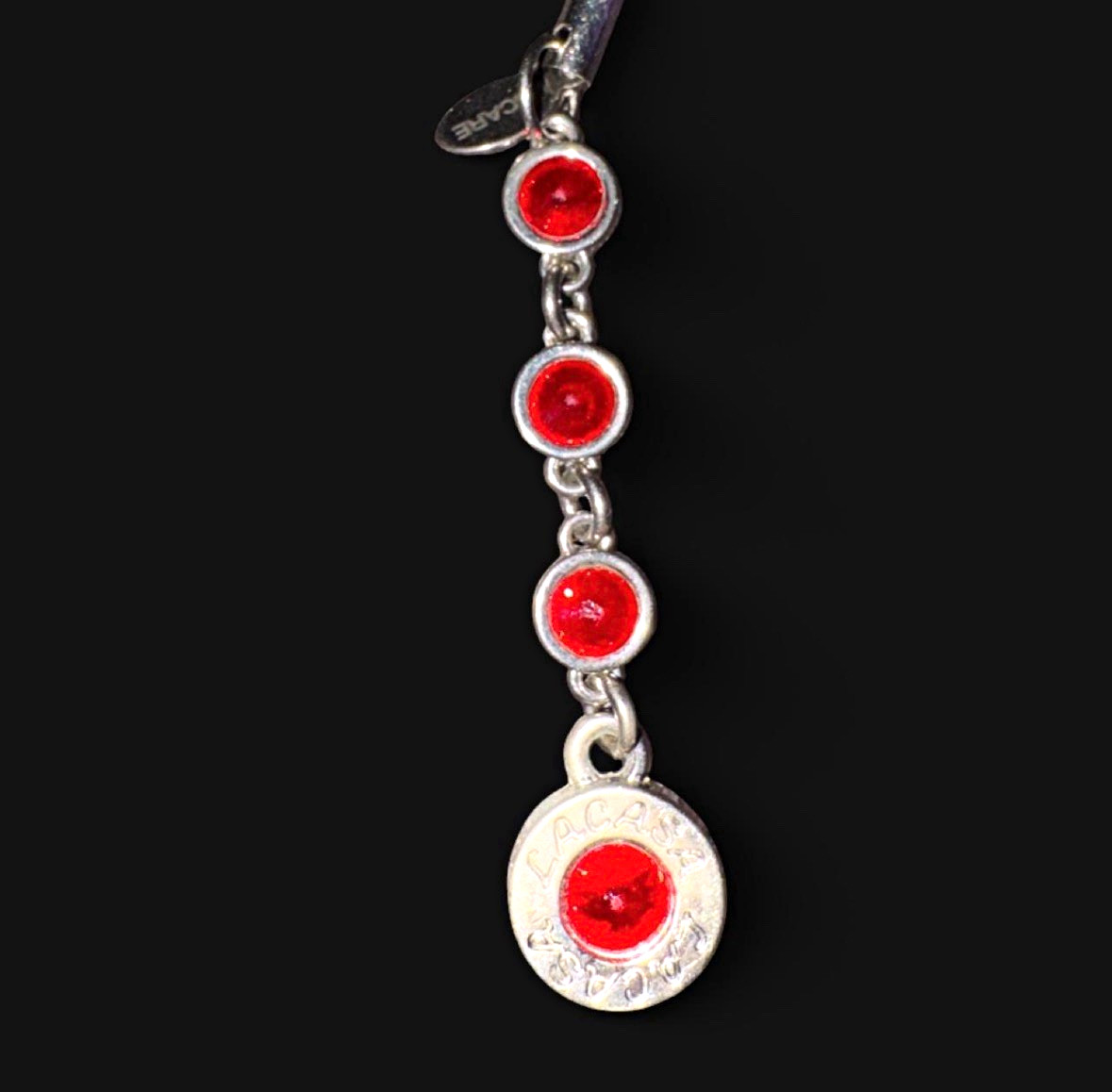LACASA CRYSTAL Red & Silver Crystal Accent Metal Phone Strap Charm