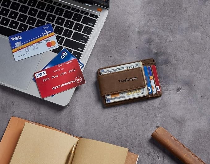 Money Clip RFID Front Pocket Wallet Men Leather Slim Minimalist Wallet