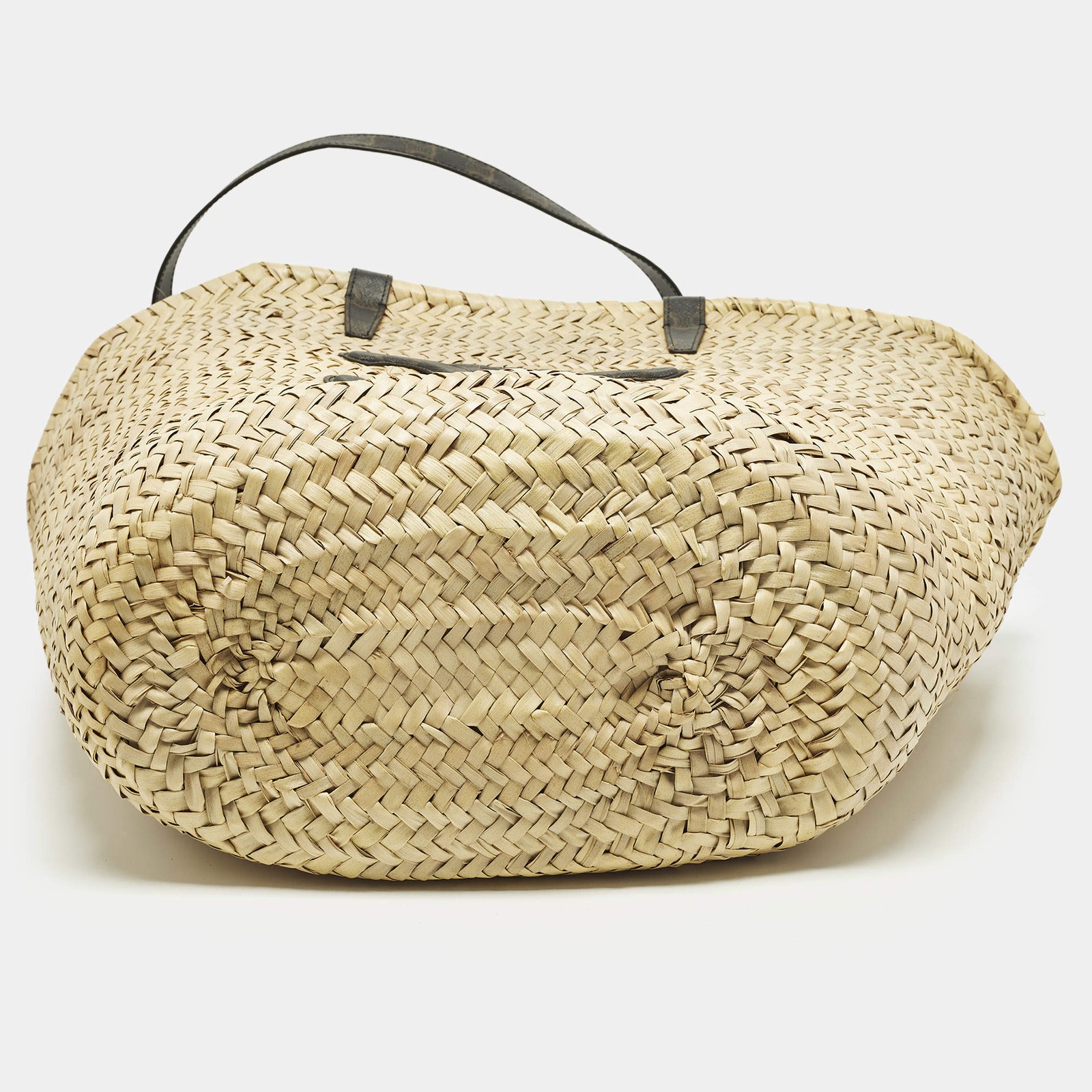 Celine Triomphe BlackBeige Raffia and Printed Coated Canvas Basket Bag
