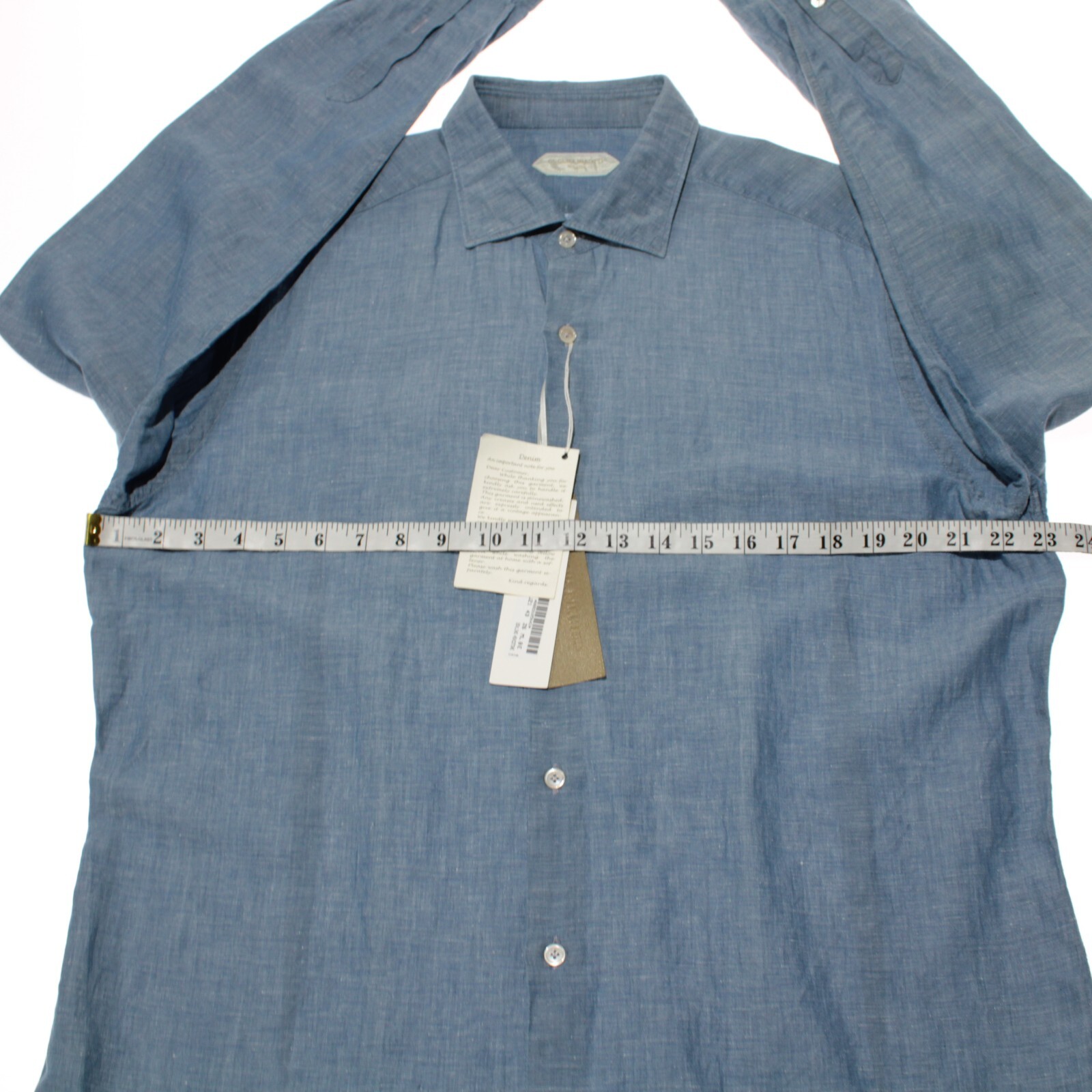 Guglielminotti NWD Linen / Cotton Blend Casual Shirt Size 17 / 43 In Chambray