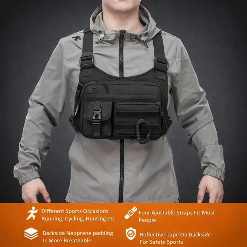 Sport Running Combat Chest Rig Bag Front Pouch Recon Kit Pack Protective Vest