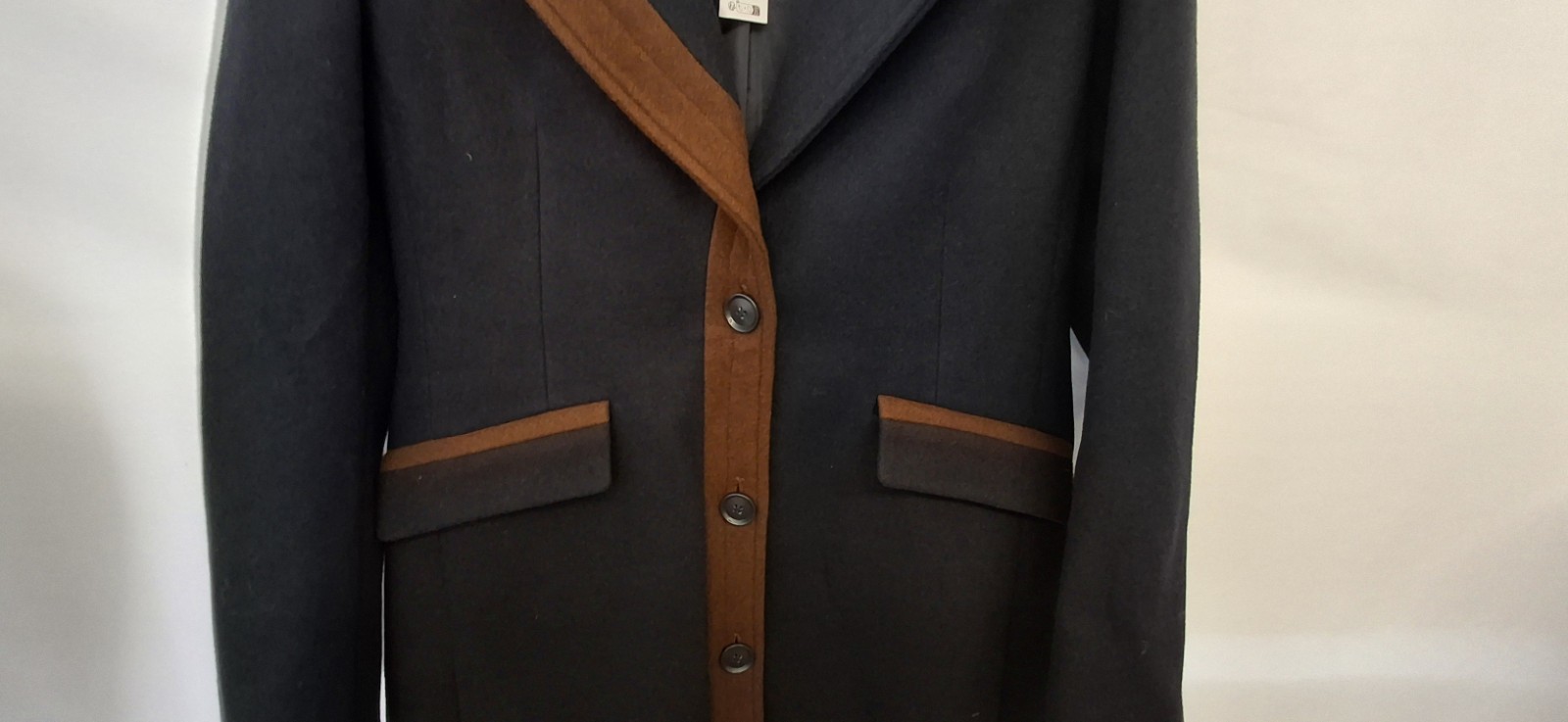Dorothy Perkins Coat Contrast Detail Single Breasted Midi Navy Brown Uk10 L3781