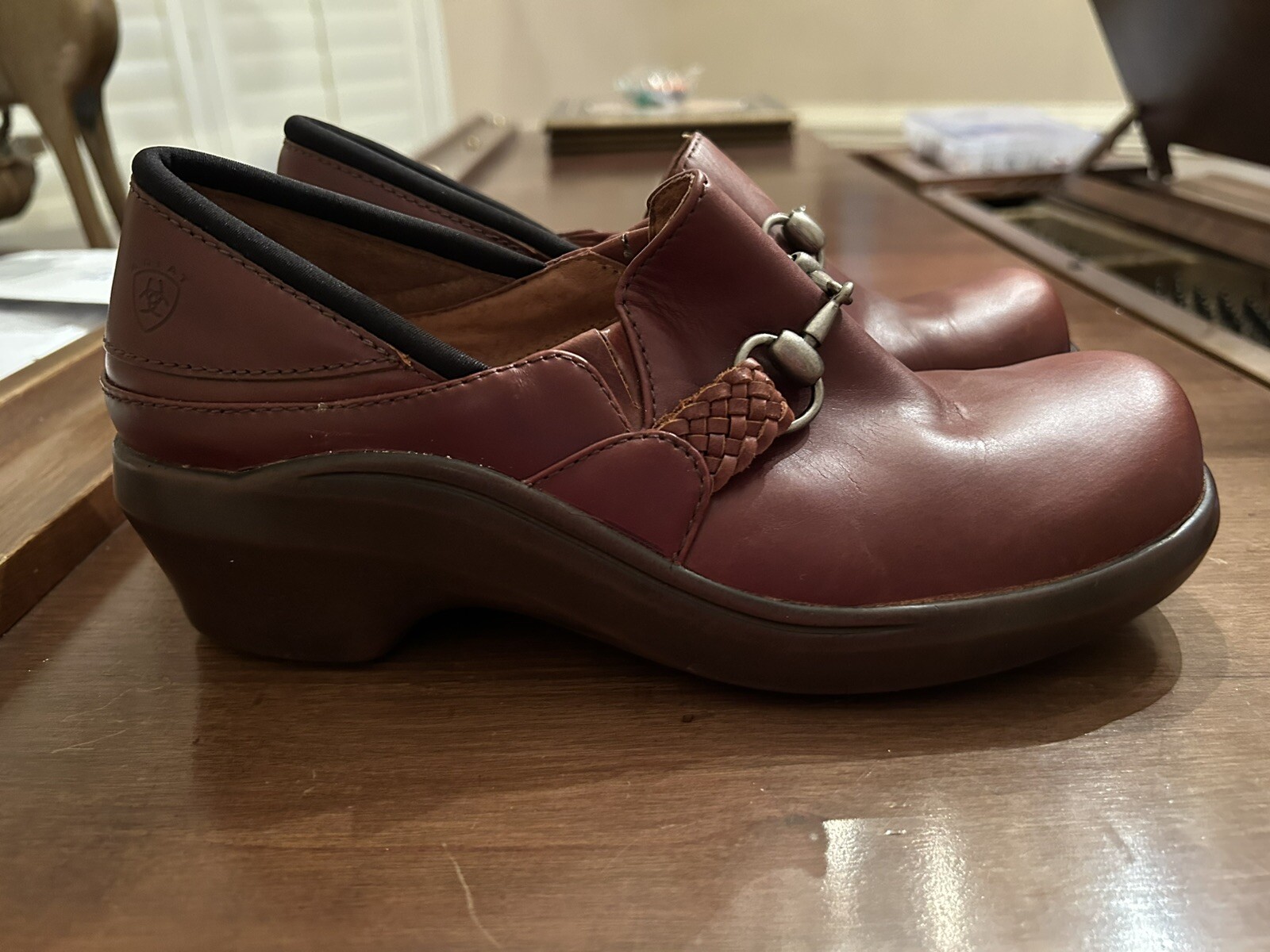Womens Ariat Del Mar Brown Leather Clog Mule Shoe Style 93628 Horsebit 7.5B