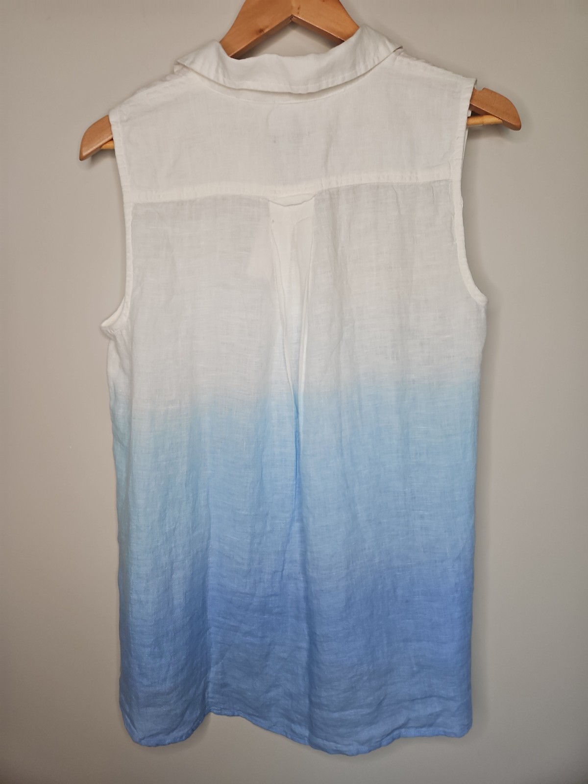 Talbots Popover Tunic Top LP Blue White Linen Side Button Dip Dye Coastal Beach