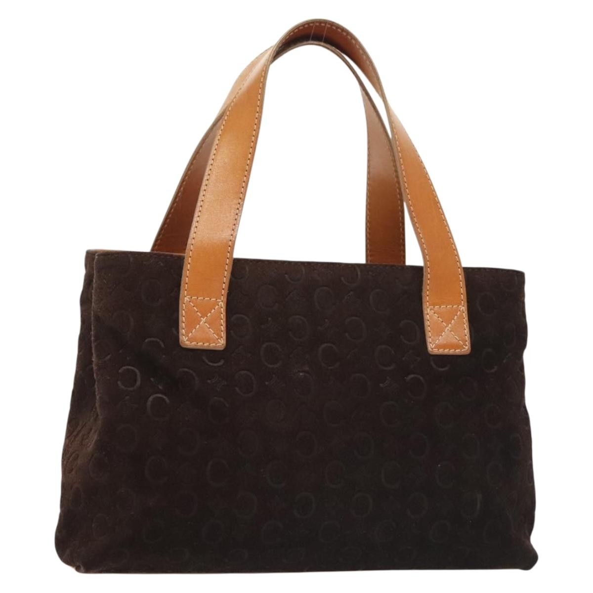 CELINE C Macadam Canvas Hand Bag Brown Gold Auth gh720