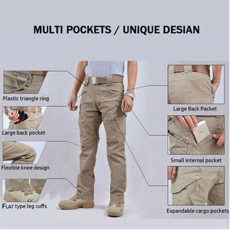 Men’s Work Cargo Pants Tactical Combat Pants Outdoor Hiking Waterproof Trousers