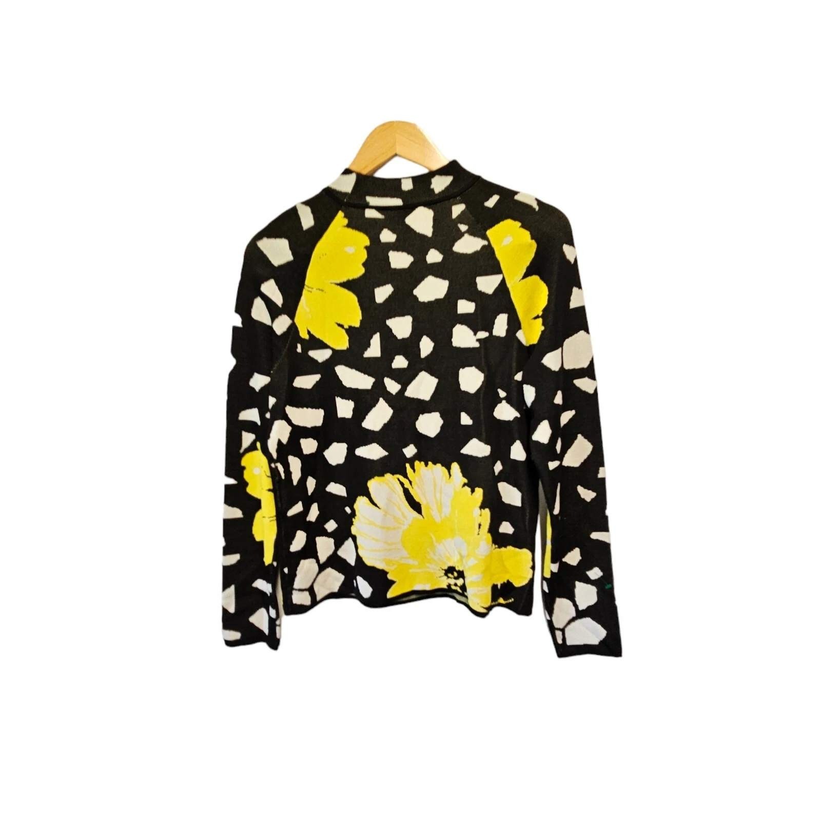 MADELEINE Jacquard Jumper Top Blouse In Fine Knit Floral S/M