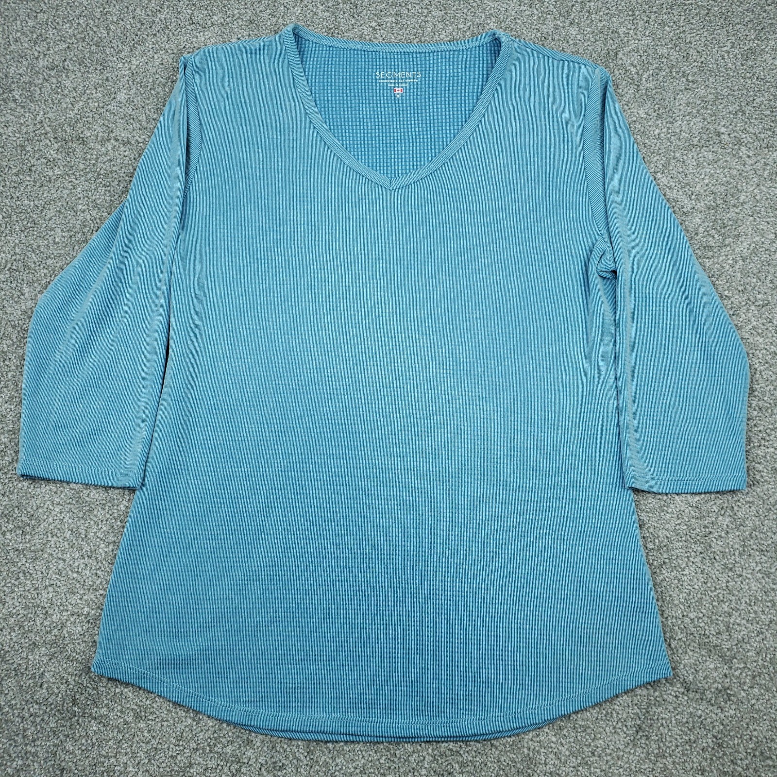 Seg’ments Blue V-Neck 3/4 Sleeve Shirt Tencel Casual Minimalist Womens Sz S