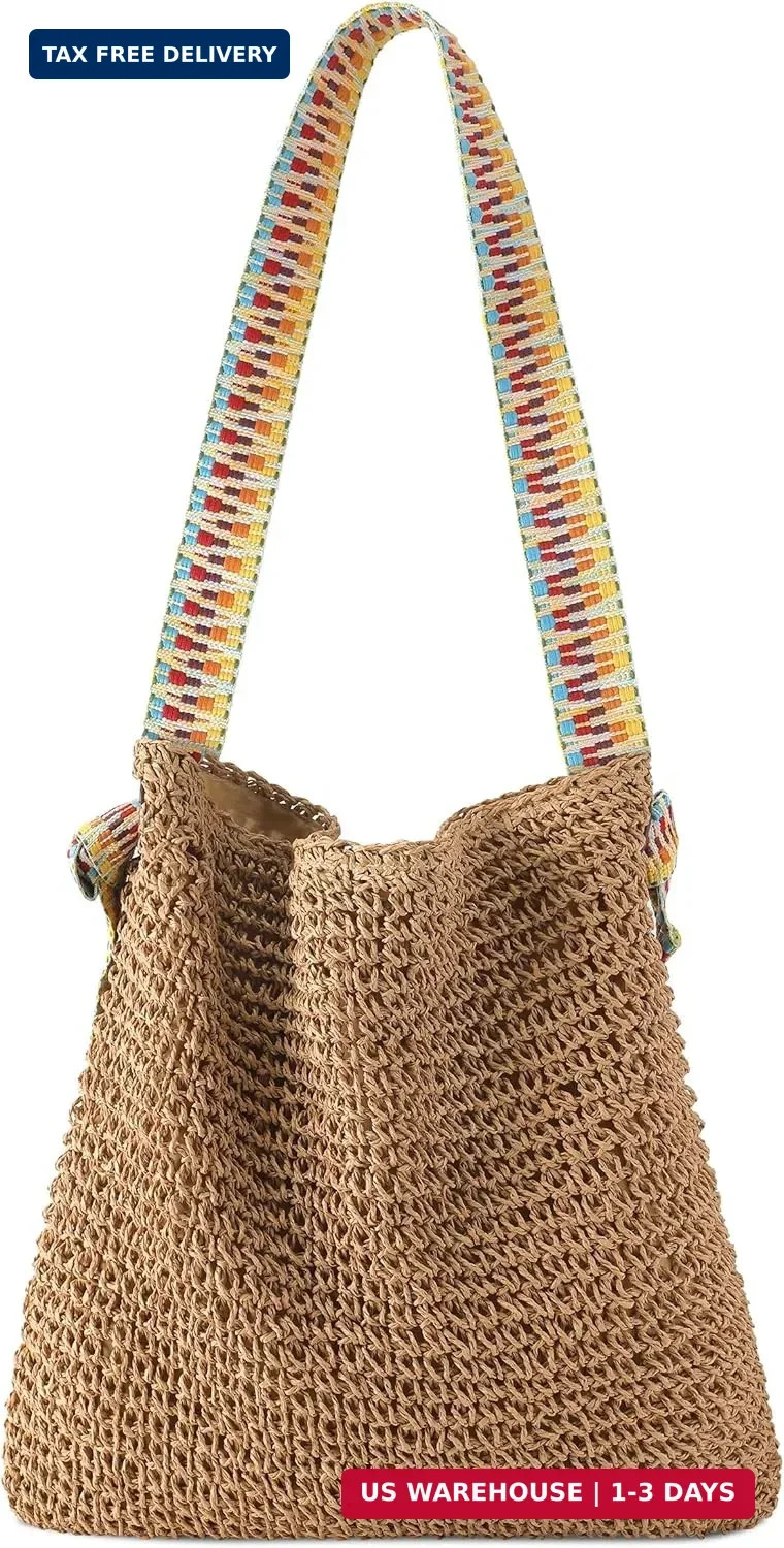 fauson Beach Bags for Women – Straw Bag Tote Bags Casual Boho Large Summer Cross